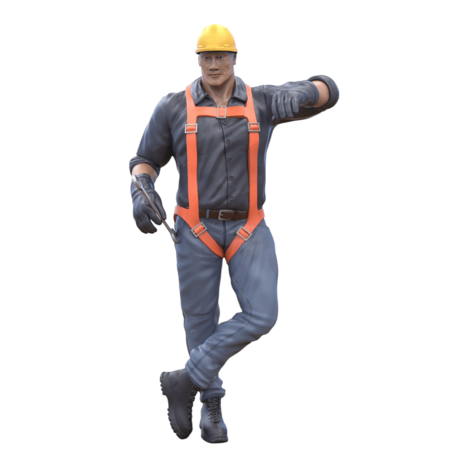 Product photo diorama and model building miniature figure: construction worker leaning