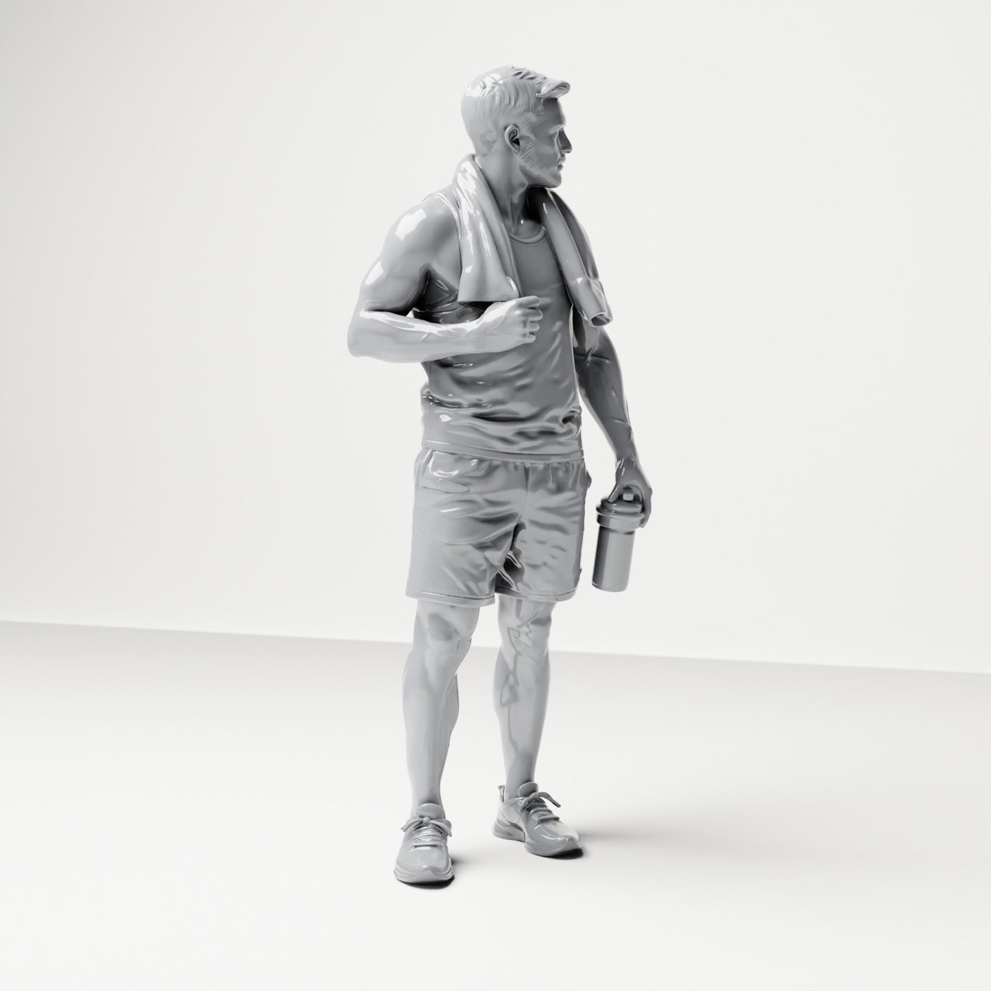 Diorama Modellbau Produktfoto 3: Stehende Figur: Sportler mit Handtuch & Trinkflasche (B037)