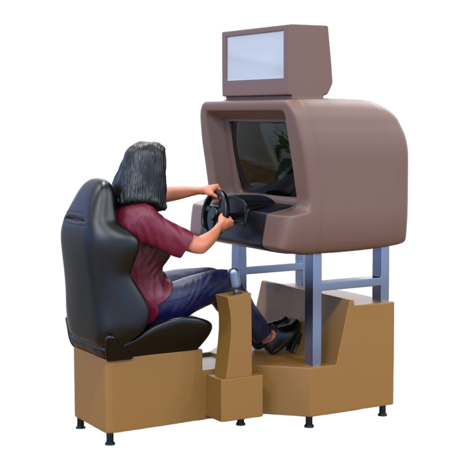 Product photo diorama and model building miniature figure: Woman at the arcade machine