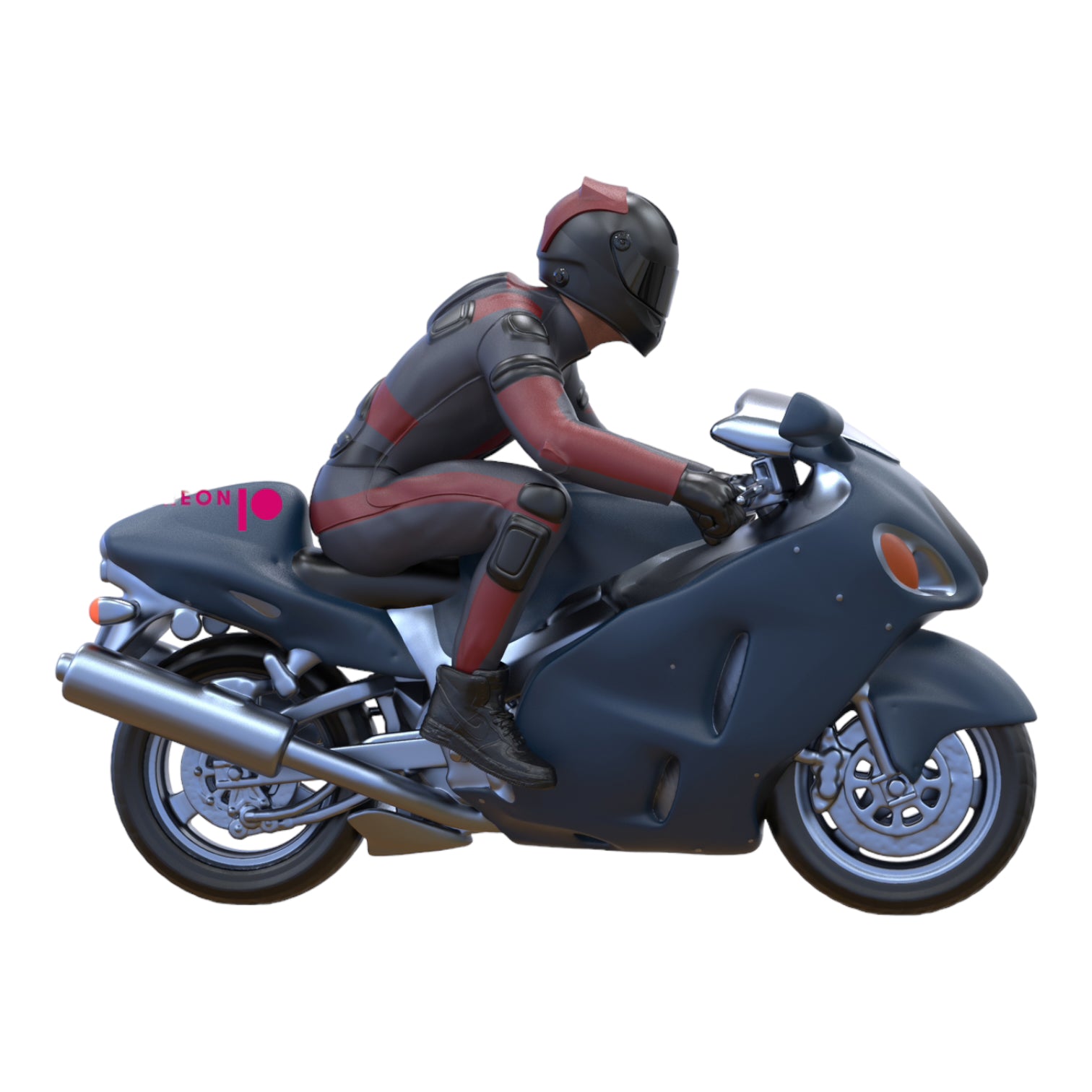 Product photo diorama and model building miniature figure: man on motorcycle