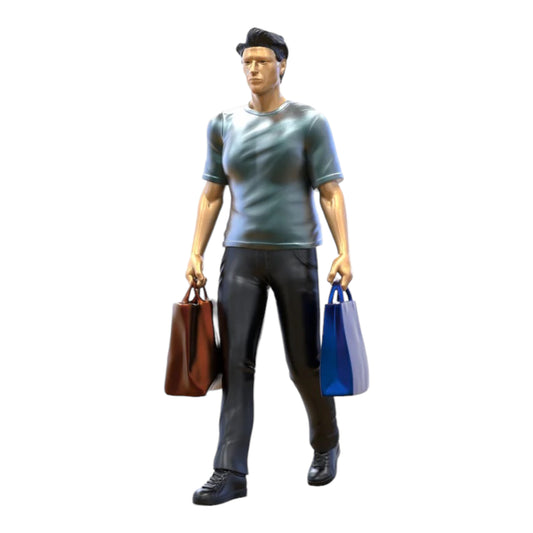 Product photo diorama and model building miniature figure: man with shopping bags