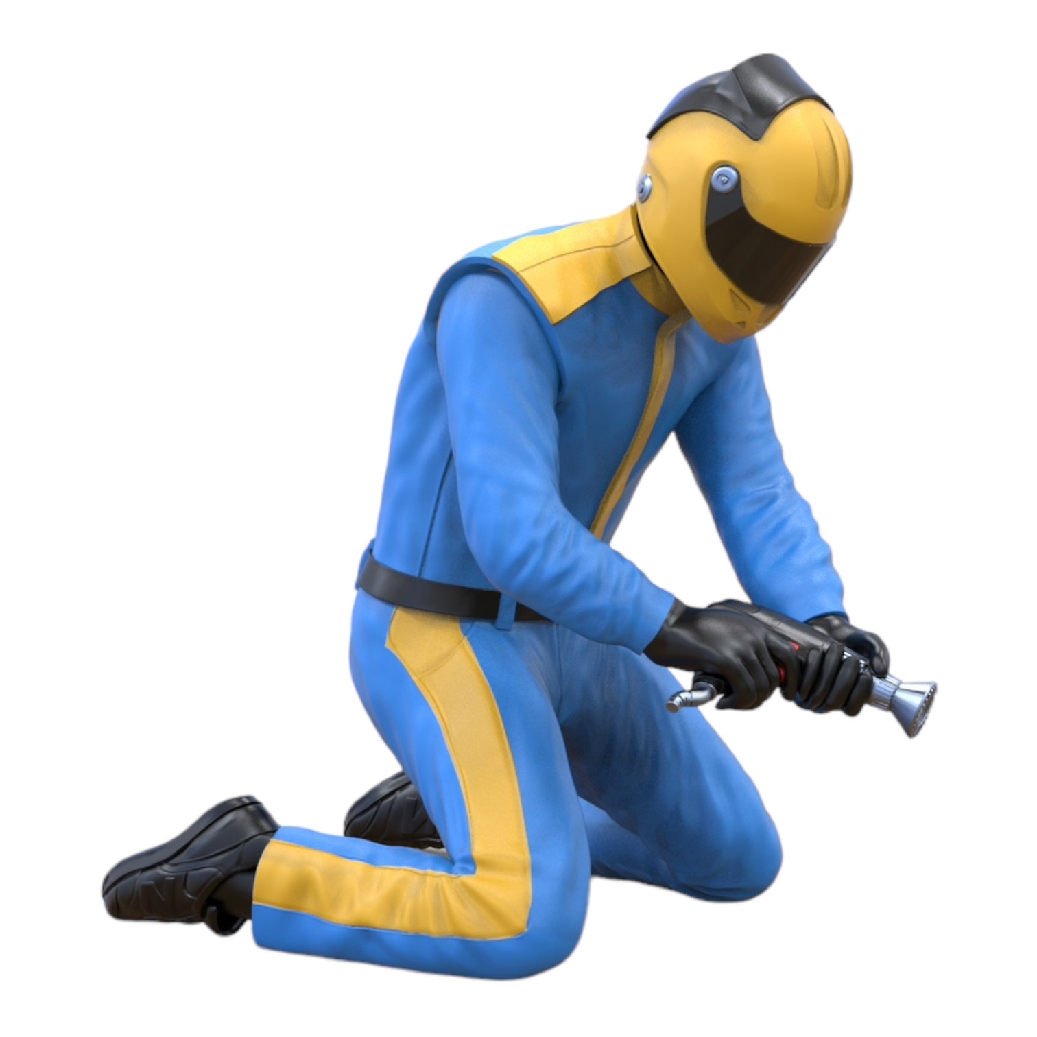 Product photo diorama and model building miniature figure: Pit Crew - Mechanic changing a tire 1