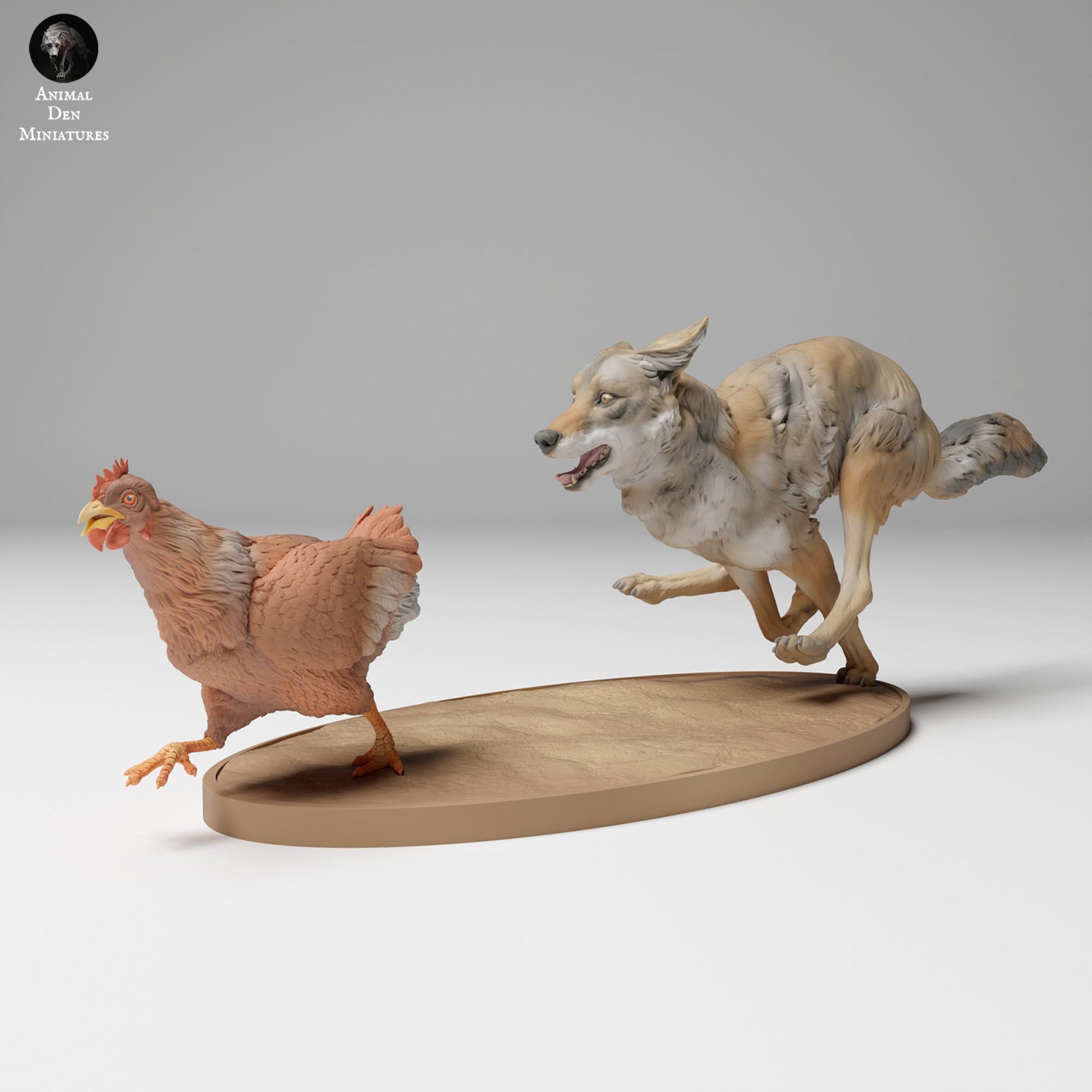 Product photo Animal Figure Diorama, Model Building: 0: Wildlife Figure: Coyote Chasing Chicken (Ref 24_11_08)
