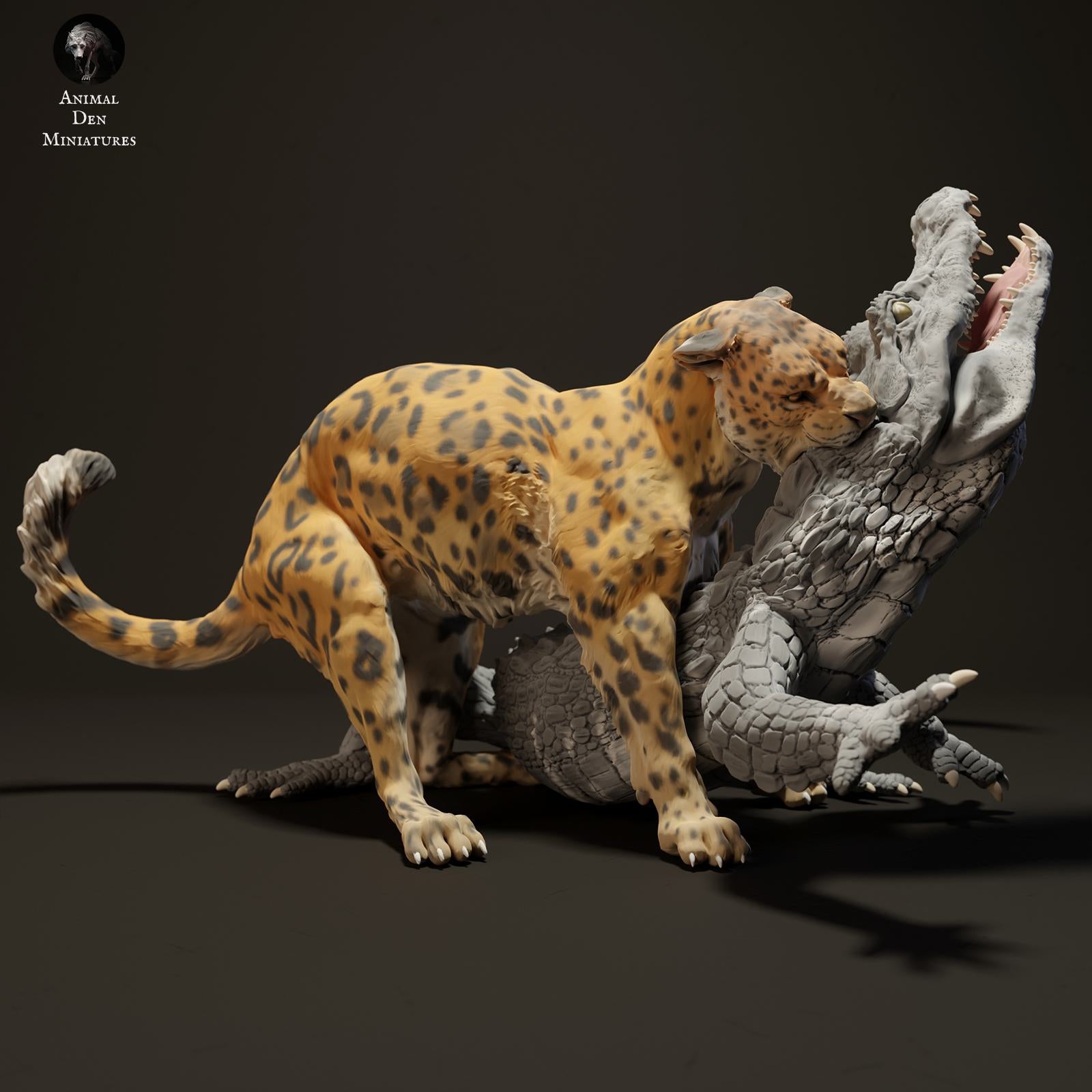 Produktfoto Tier Figur Diorama, Modellbau: 0: Dschungel Tier Figur: jagender Jaguar – Schwarzer Kaiman (Ref 01_01_40)