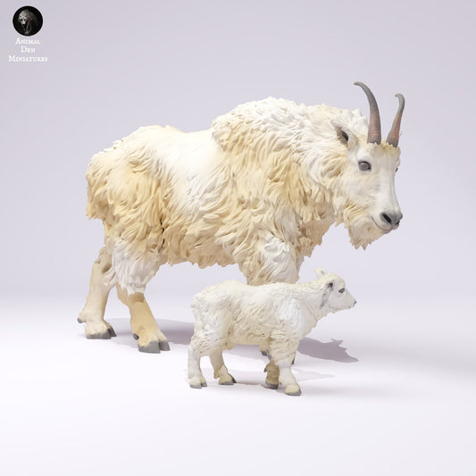 Imagem do produto Figura de animal Diorama, Modelismo: 0: Figura de animal selvagem: Cabra das Montanhas Rochosas com cria (Ref 25_01_02)