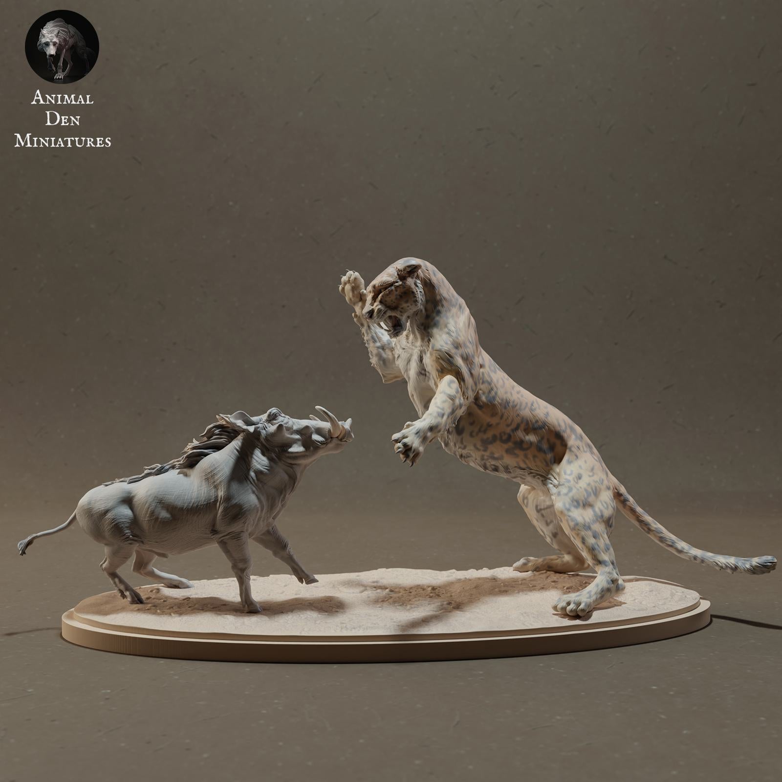 Produktfoto Tier Figur Diorama, Modellbau: 0: Wildtier Figur: Leopard jagt Warzenschwein – Tiere der Savanne (Ref 01_01_42)