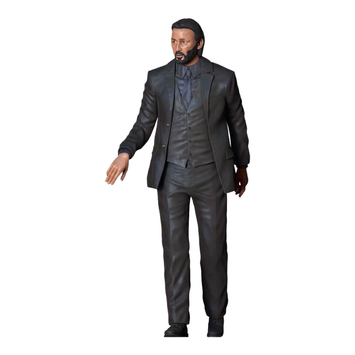 Product photo diorama and model building miniature figure: standing man in leather coat opening door