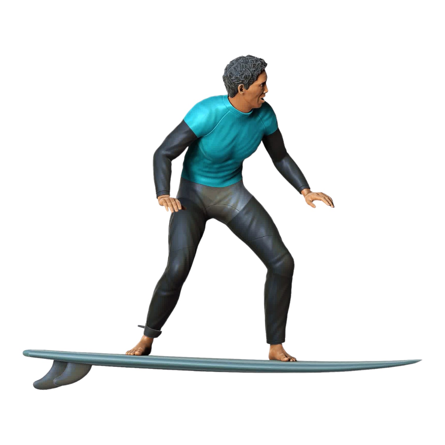 Product photo diorama and model building miniature figure: Wave Rider: Surfer on surfboard at sea