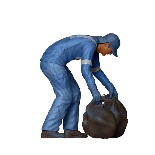 Product photo diorama and model building miniature figure: Garbage Collection Team - Garbage Man with Trash Bag 1