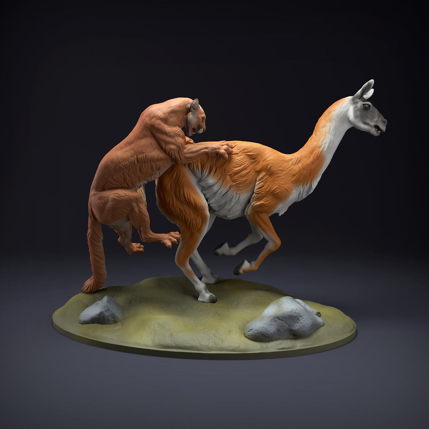 Produktfoto Tier Figur Diorama, Modellbau: 0: Wildtier Figur: Berglöwe jagt Guanako (Ref 01_01_51)