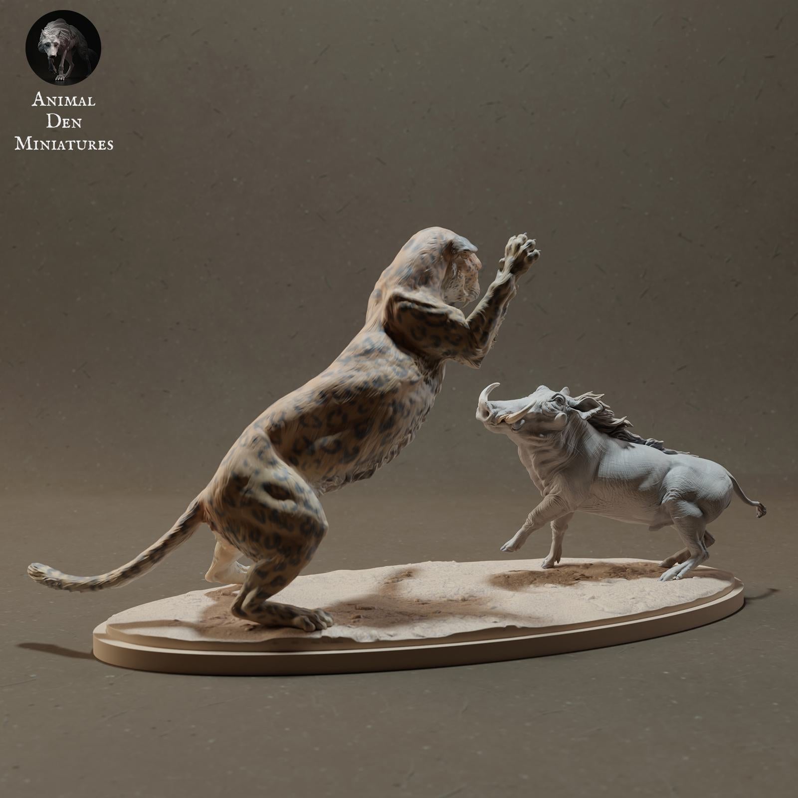 Produktfoto Tier Figur Diorama, Modellbau: 0: Wildtier Figur: Leopard jagt Warzenschwein – Tiere der Savanne (Ref 01_01_42)