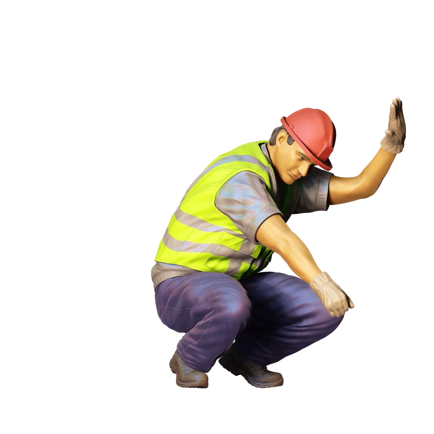 Foto do produto 0: Trabalhador de estrada de joelhos com capacete