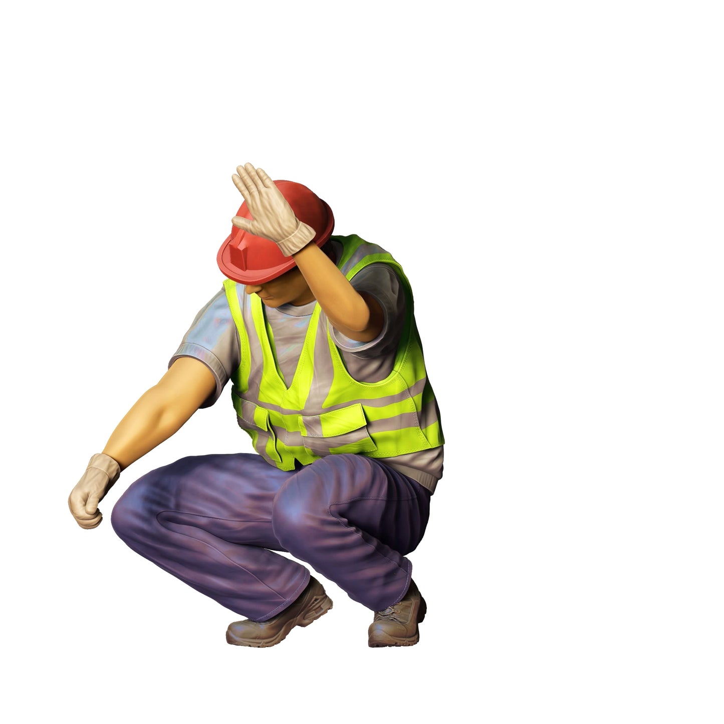 Foto do produto 0: Trabalhador de estrada de joelhos com capacete