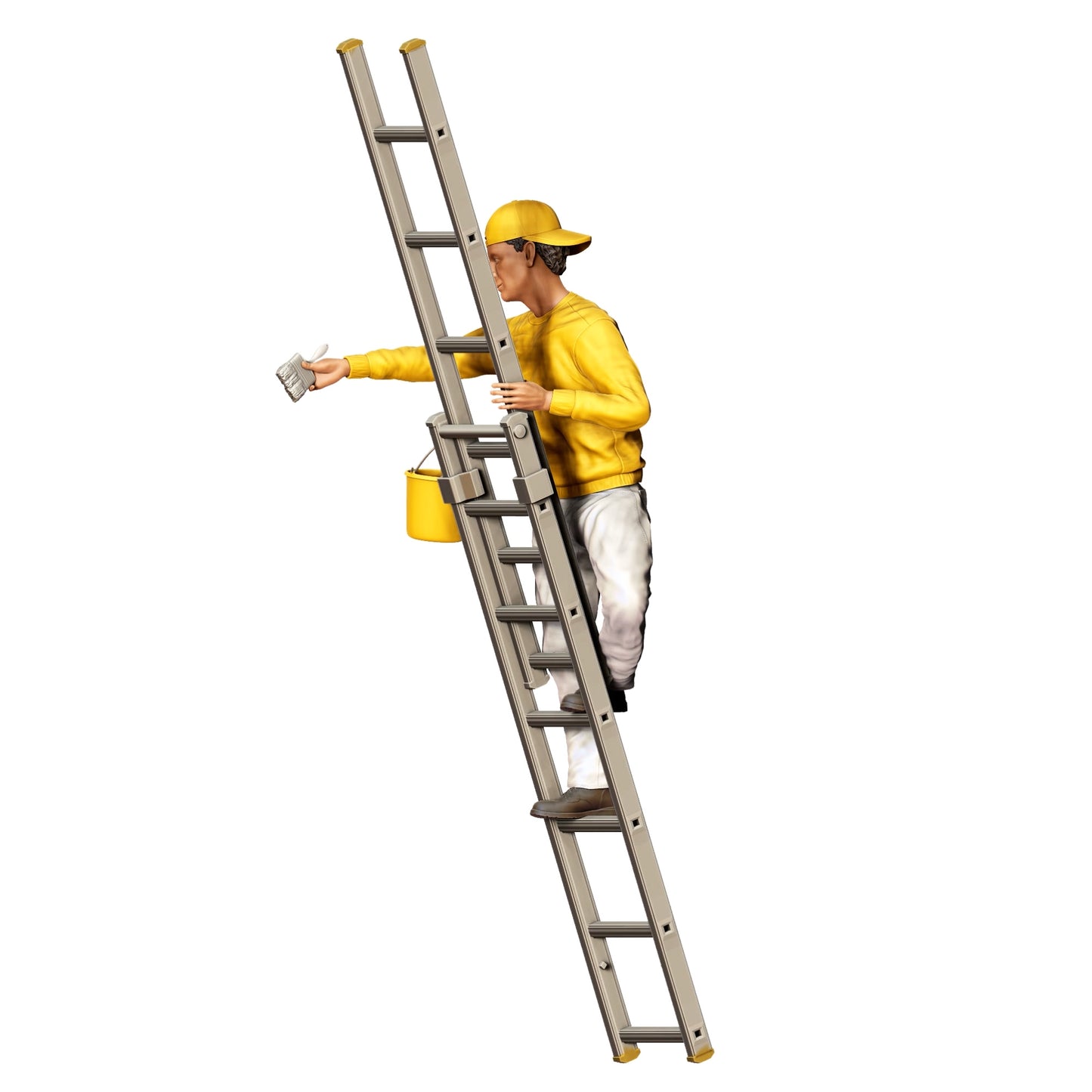 Produktový obrázek 6 z 6: Miniatura figurka: Malíř/ Lakýrník s štětcem a kýblem - Řemeslník na žebříku (č. 277)