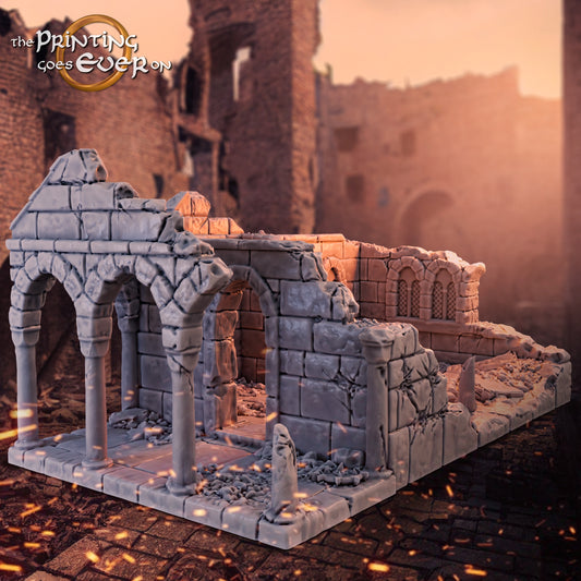 Product photo Tabletop 28mm The Printing Goes Ever On (TPGEO) 0: Ruins of medieval house A1 - Remains of a building from the human realm of Gonthan