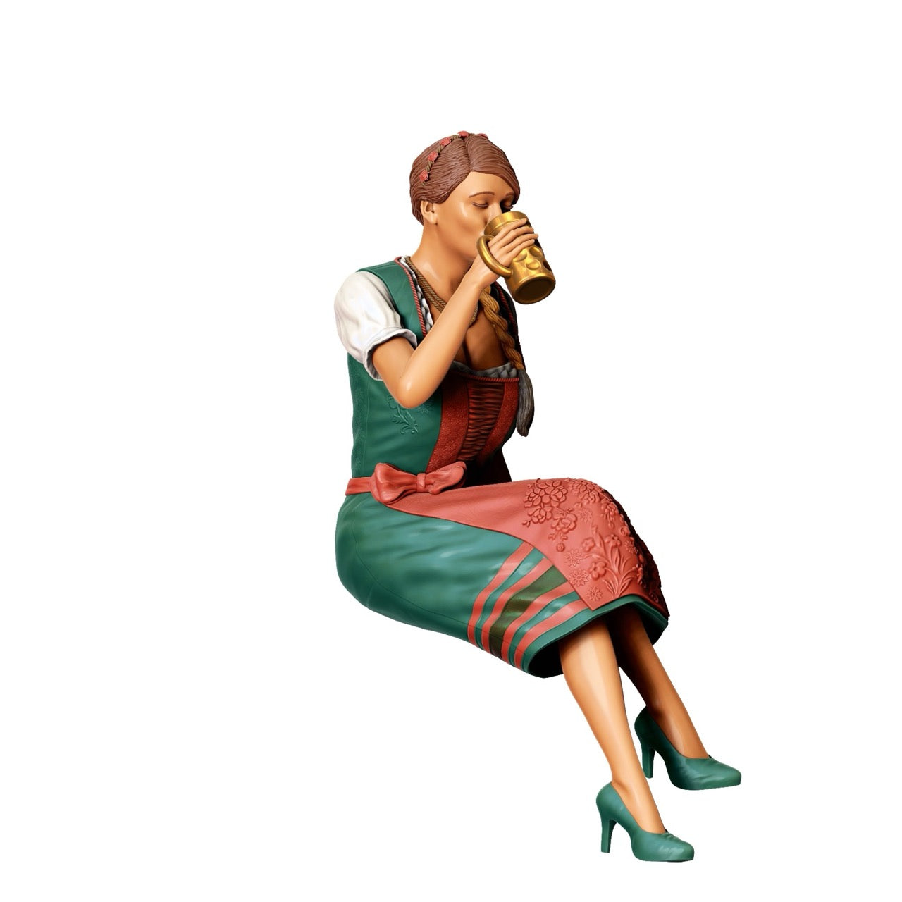 Miniatura Figur Oktoberfest: Convidados da Feira: Mulher Sentada com Traje Tradicional de Dirndl e Caneca de Cerveja (Nr. 291)