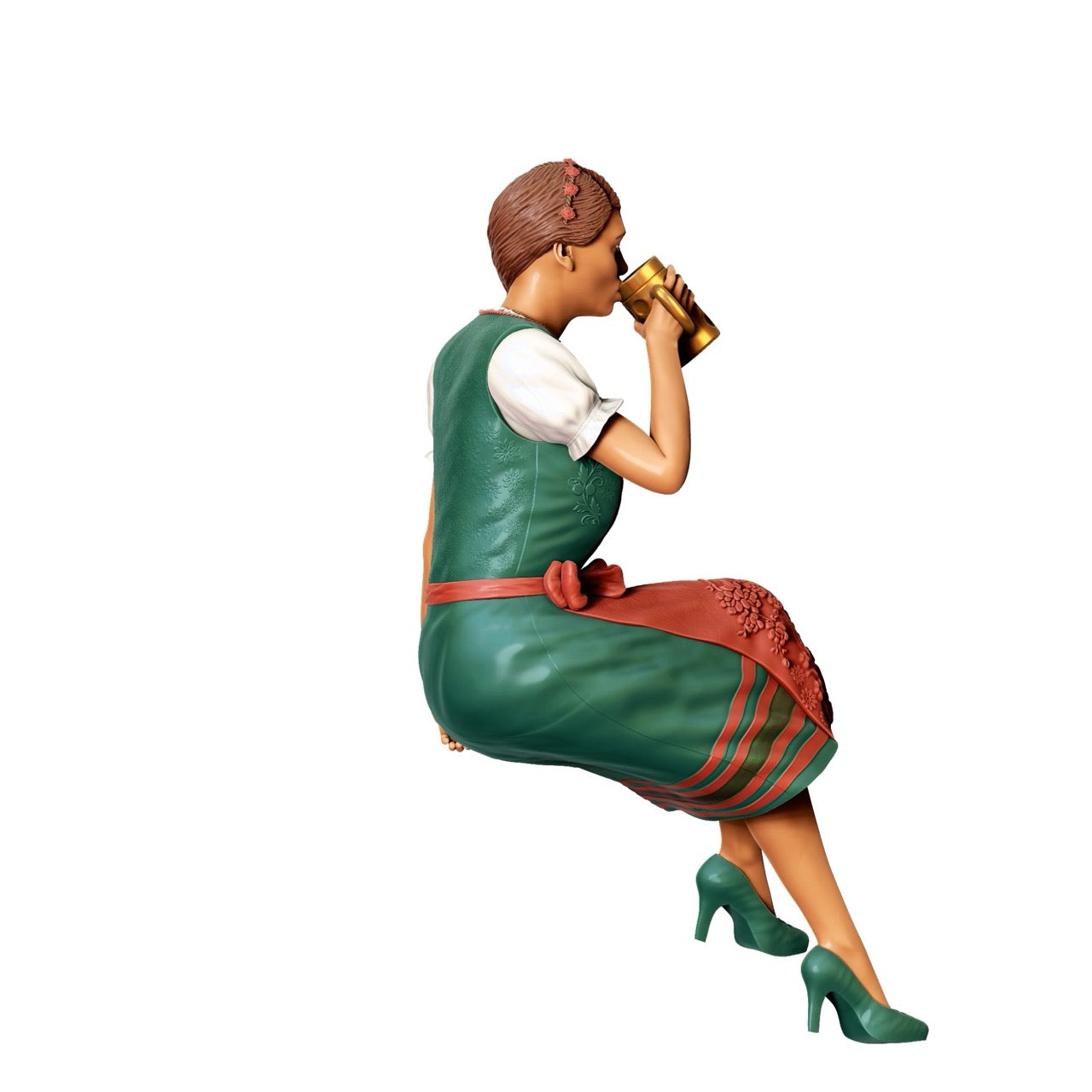 Miniatura Figur Oktoberfest: Convidados da Feira: Mulher Sentada com Traje Tradicional de Dirndl e Caneca de Cerveja (Nr. 291)