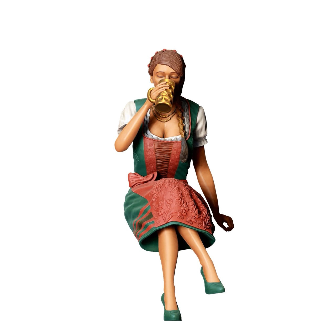 Miniatura Figur Oktoberfest: Convidados da Feira: Mulher Sentada com Traje Tradicional de Dirndl e Caneca de Cerveja (Nr. 291)