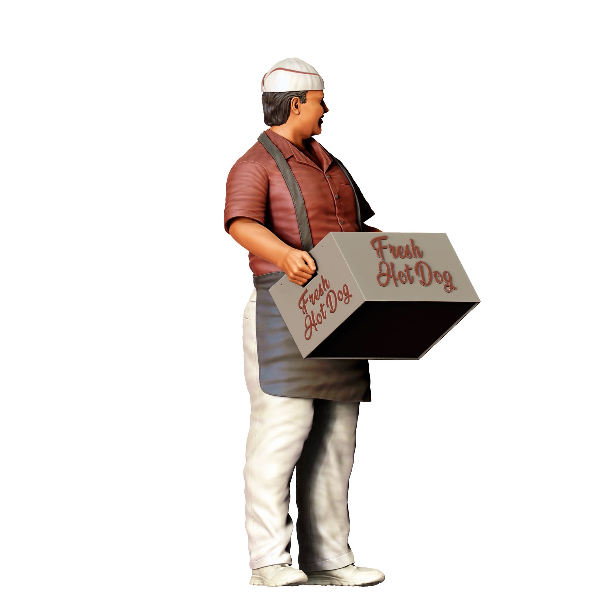 Model dioramy zdjęcie produktu 0: Sprzedawca z hotdogiem – figura w fartuchu i czapce (Nr ref. 410)