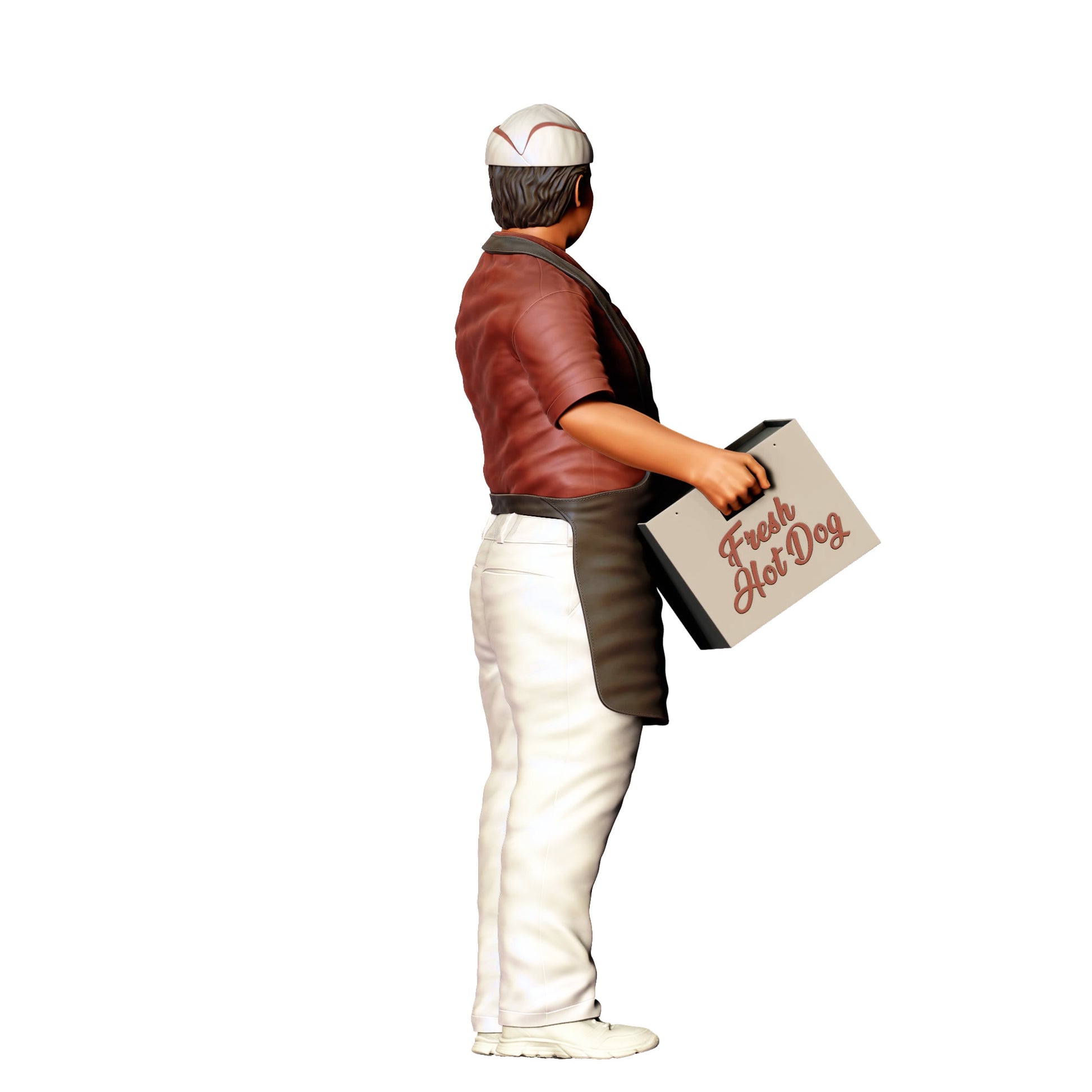 Model dioramy zdjęcie produktu 0: Sprzedawca z hotdogiem – figura w fartuchu i czapce (Nr ref. 410)