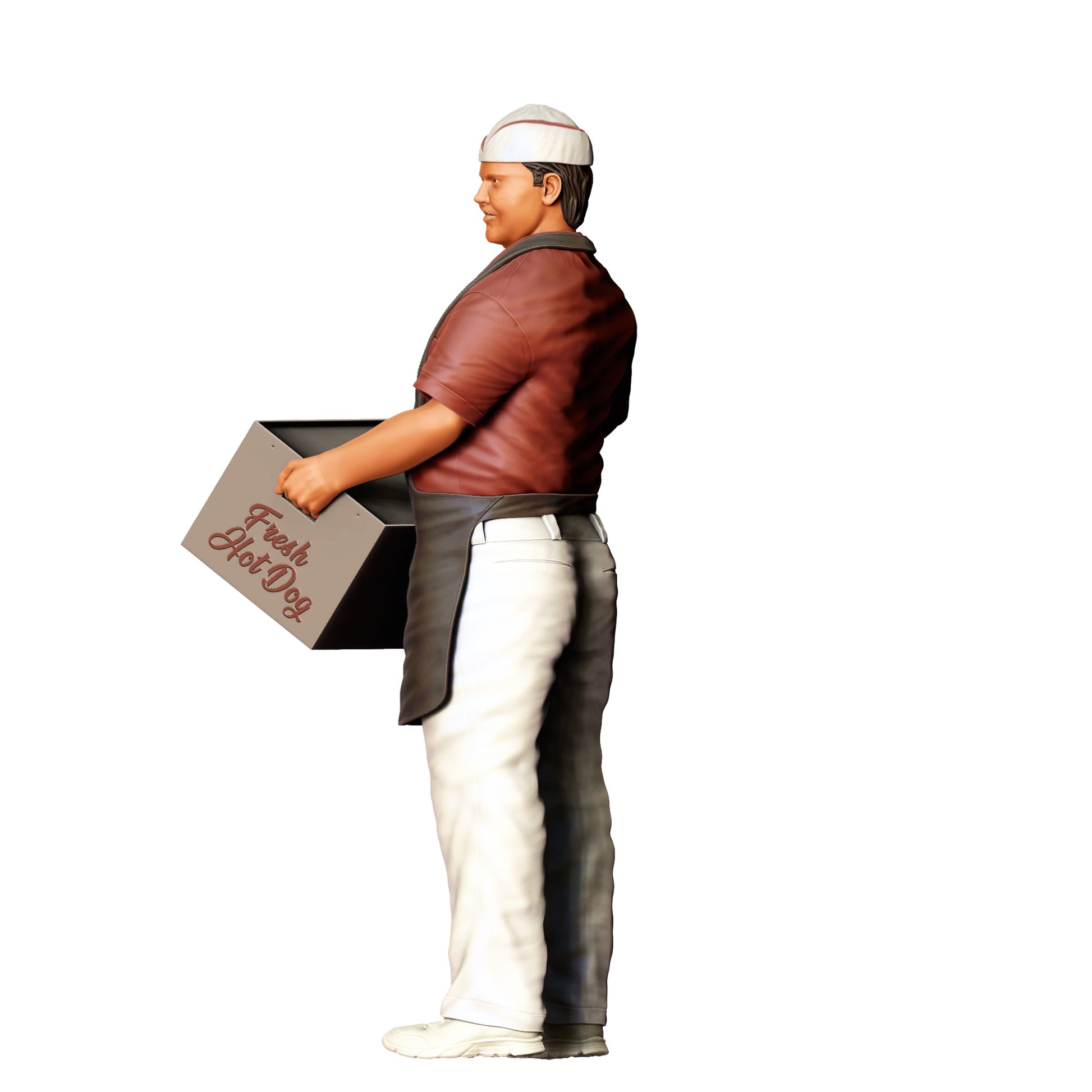 Model dioramy zdjęcie produktu 0: Sprzedawca z hotdogiem – figura w fartuchu i czapce (Nr ref. 410)