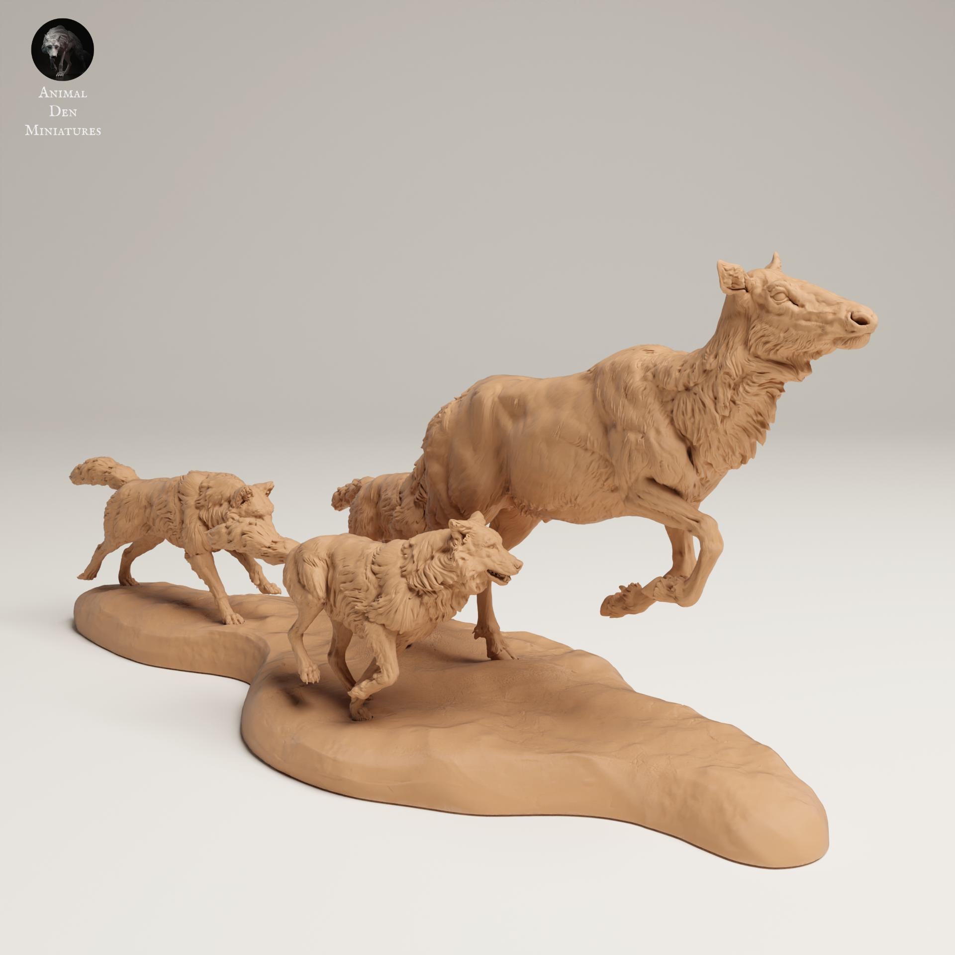 Zdjęcie produktu Figurki zwierząt Diorama, Modelarstwo: 0: Figurki dzikich zwierząt: Polujące szare wilki i łania (Ref 25_06_12)