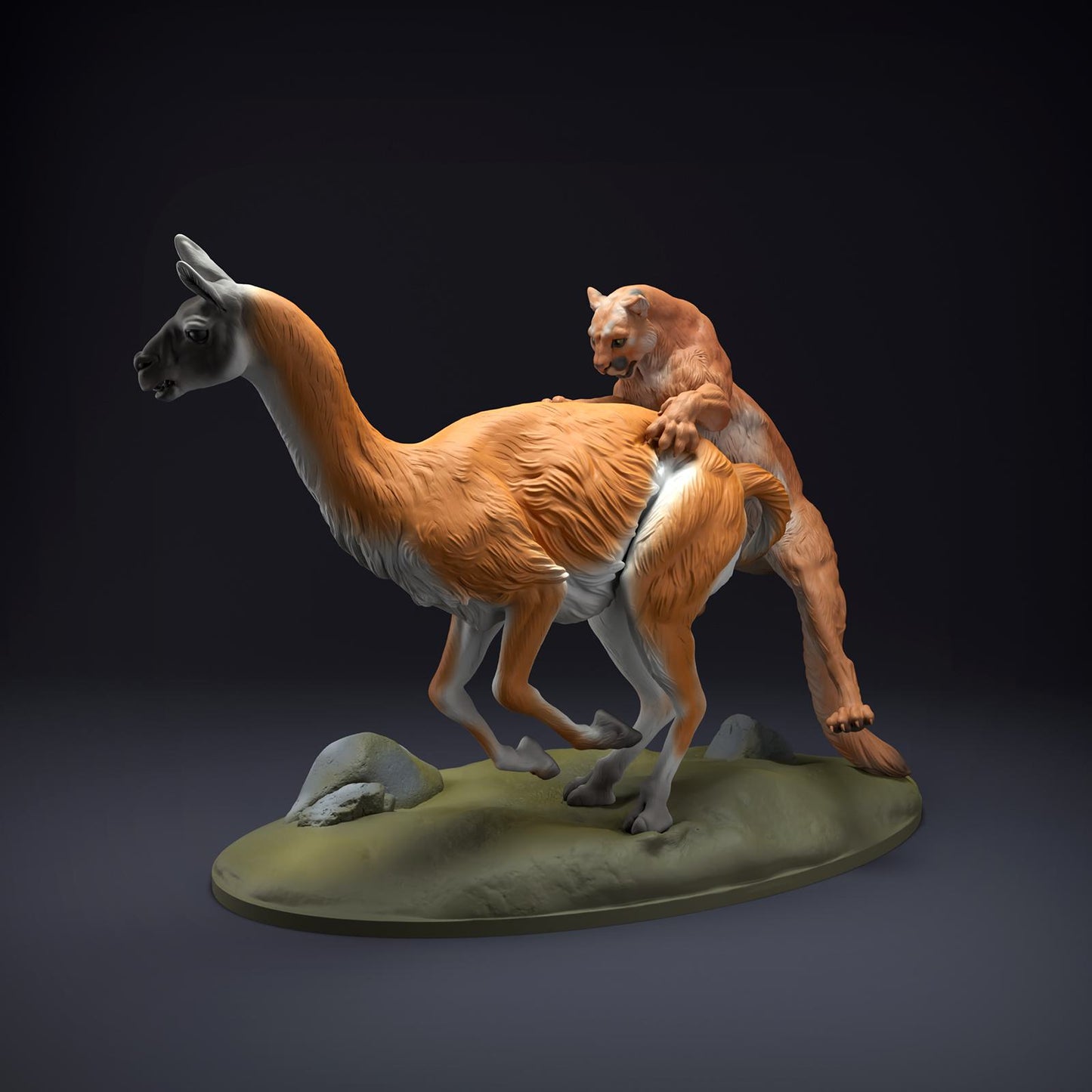 Produktfoto Tier Figur Diorama, Modellbau: 0: Wildtier Figur: Berglöwe jagt Guanako (Ref 01_01_51)