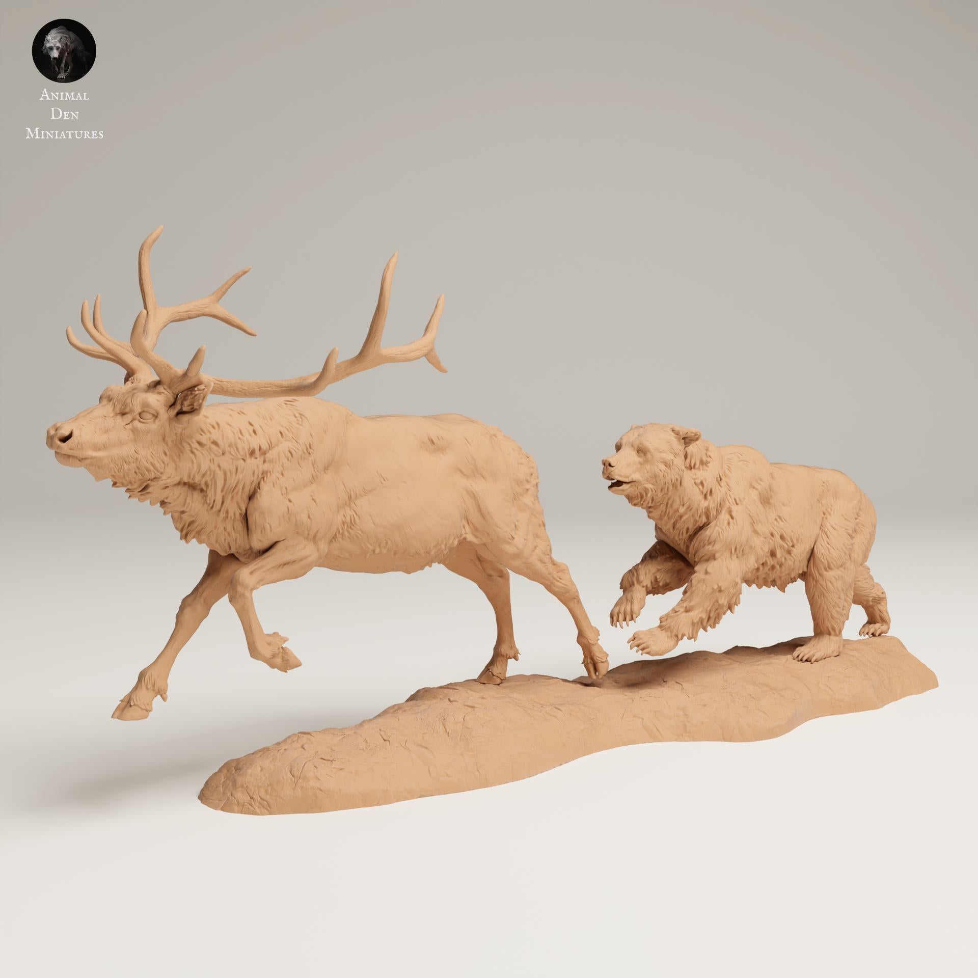 Produktfoto Tier Figur Diorama, Modellbau: 0: Wildtier Figur: Grizzly jagt Rocky Mountain Wapiti (Ref 25_06_13)