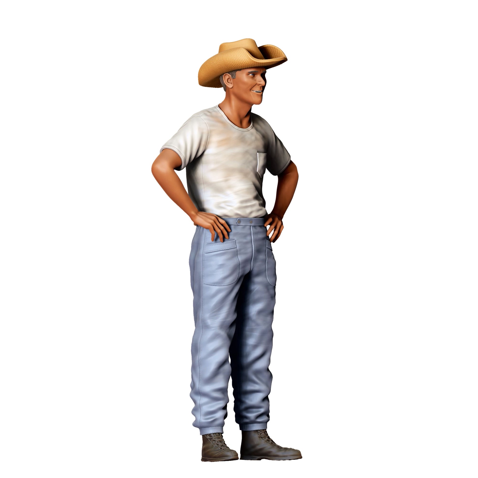 Diorama modelarskie zdjęcie produktu 0: Kowboj z rękami na biodrach – figura w koszulce i kapeluszu (Nr ref. 404)