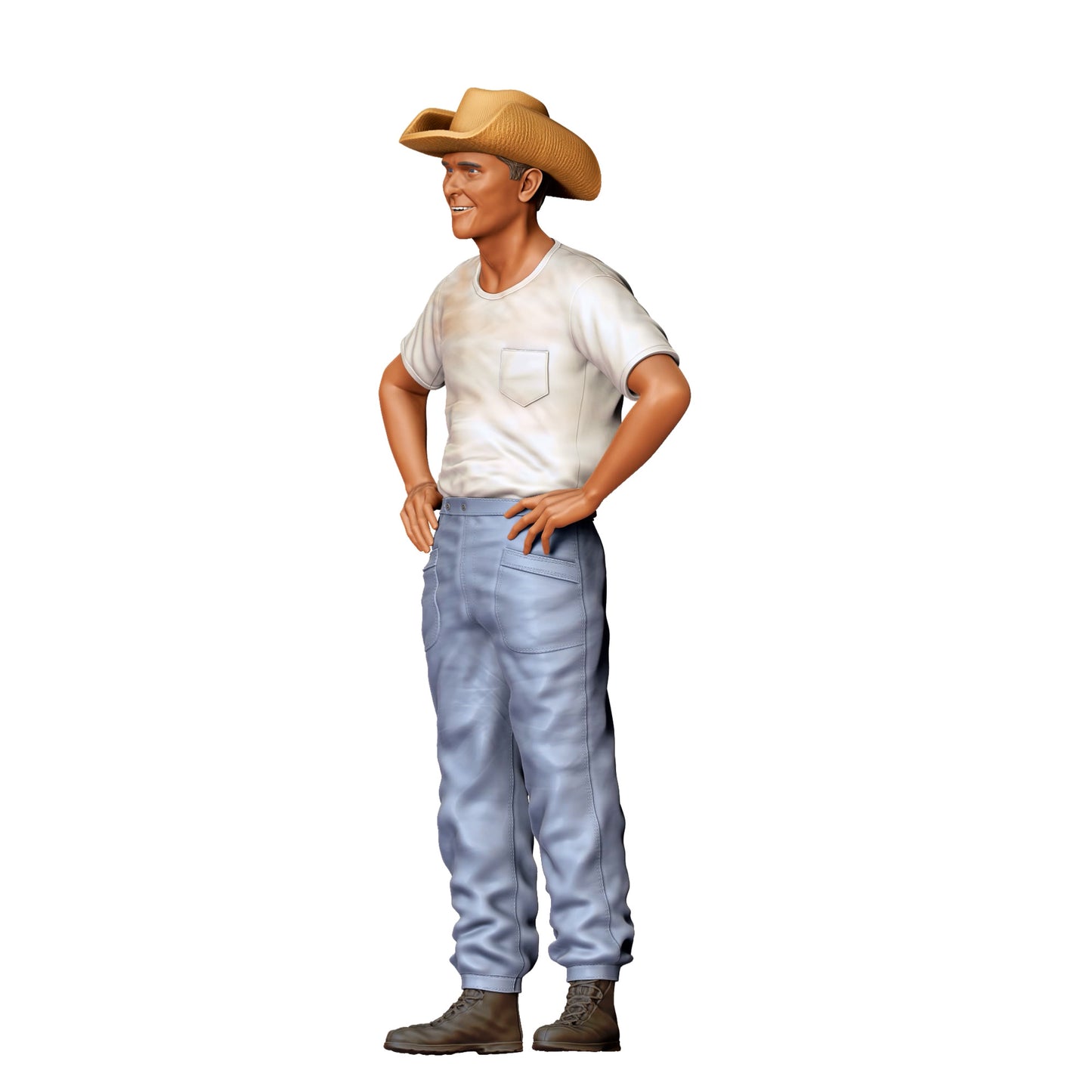 Diorama Modellbau Produktfoto 0: Cowboy mit Händen in der Hüfte – Figur im T-Shirt und Hut (Ref. Nr. 404)