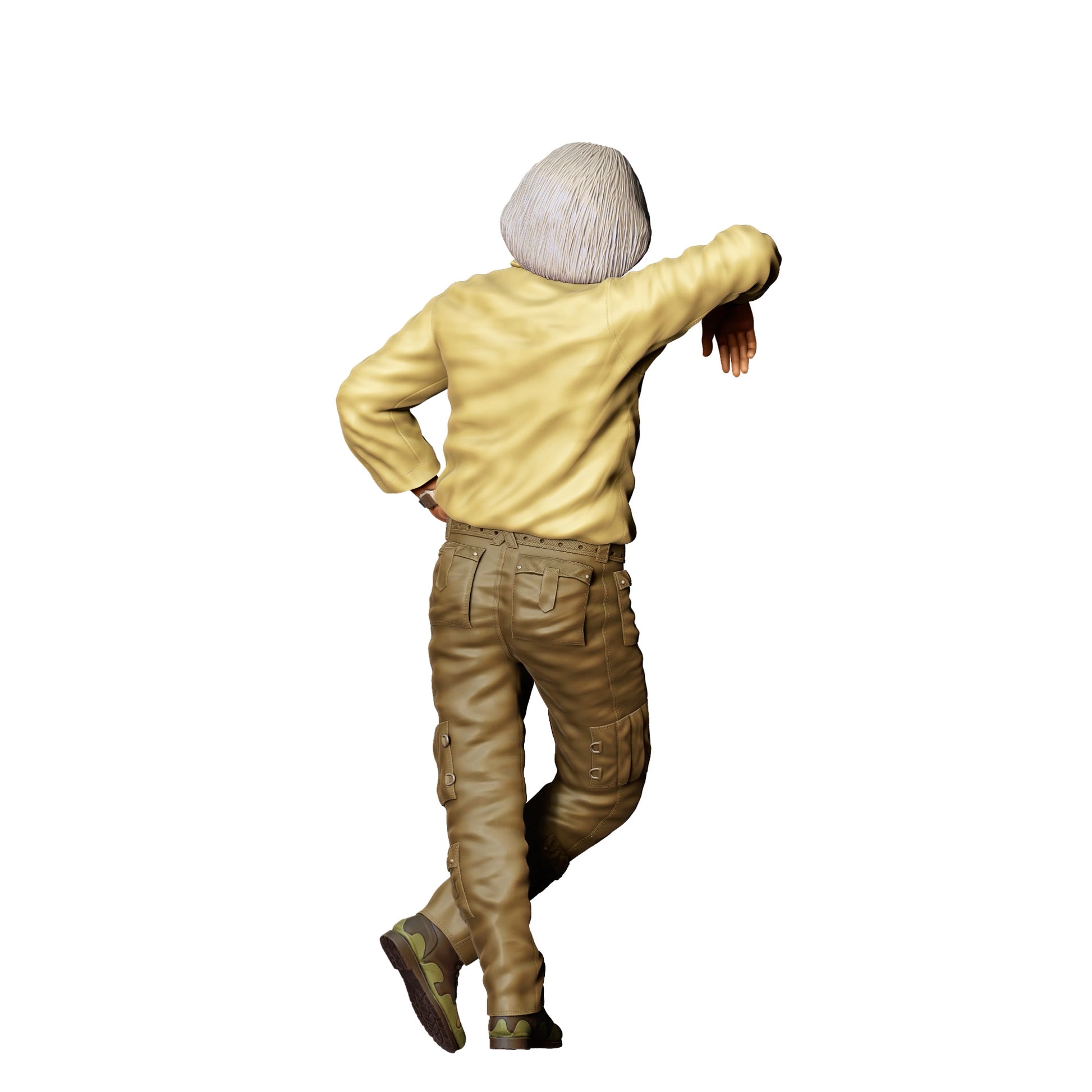 Diorama Modellbau Produktfoto 0: Lehnender älterer Mann mit verschränkten Beinen – Figur in Freizeitkleidung (Ref. Nr. 398)