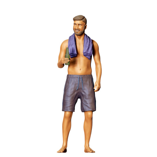 Foto do produto de modelismo diorama 0: Festa na piscina - Homem com toalha e garrafa de cerveja (Ref. Nr. 321)