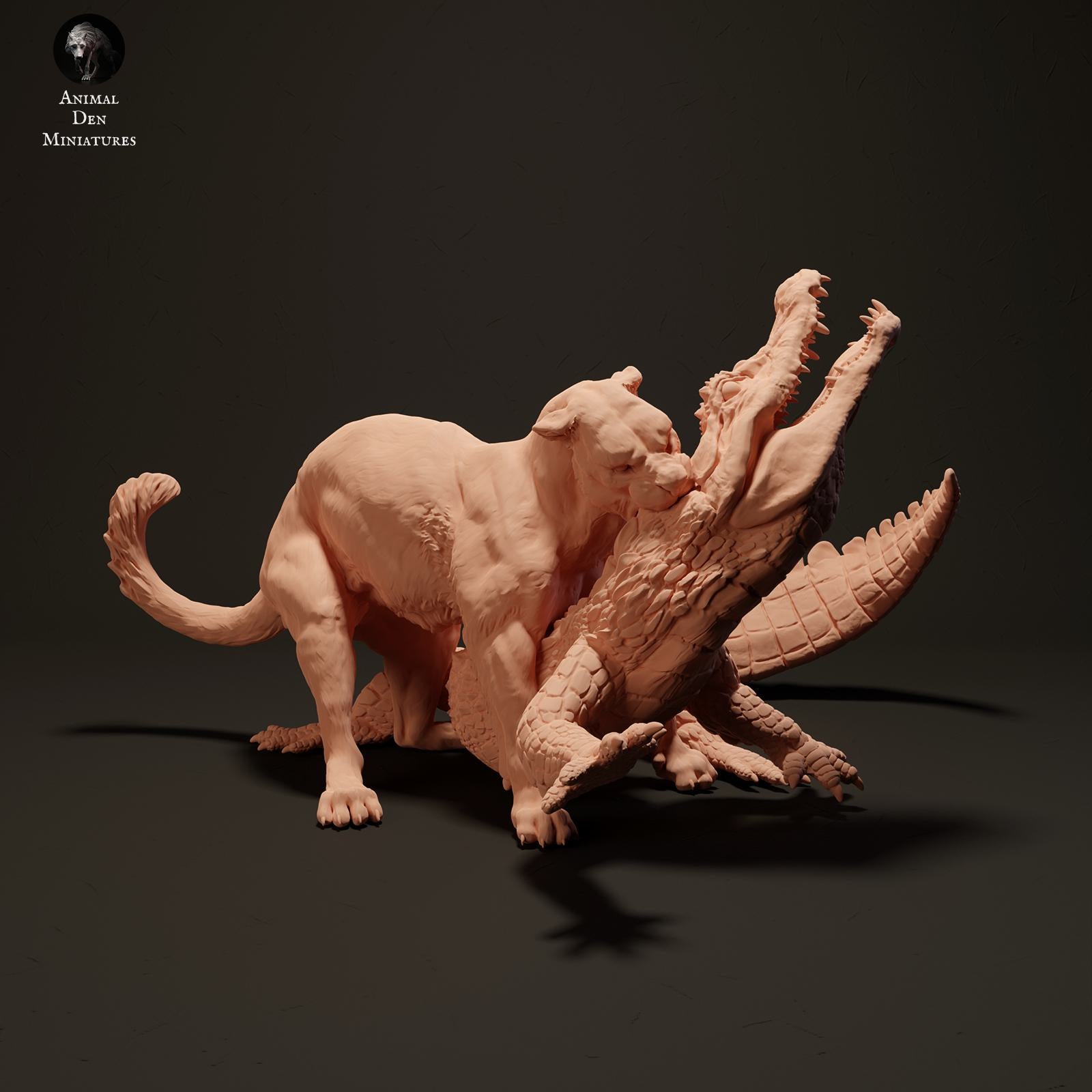 Produktfoto Tier Figur Diorama, Modellbau: 0: Dschungel Tier Figur: jagender Jaguar – Schwarzer Kaiman (Ref 01_01_40)