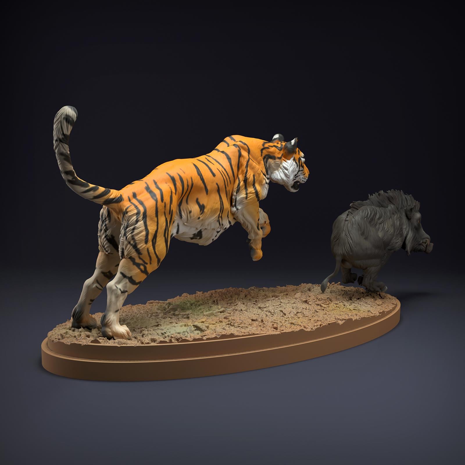 Produktfoto Tier Figur Diorama, Modellbau: 0: Wildtier Figuren: Bengalischer Tiger und Indisches Wildschwein – Jagdszene (Ref 01_01_81)
