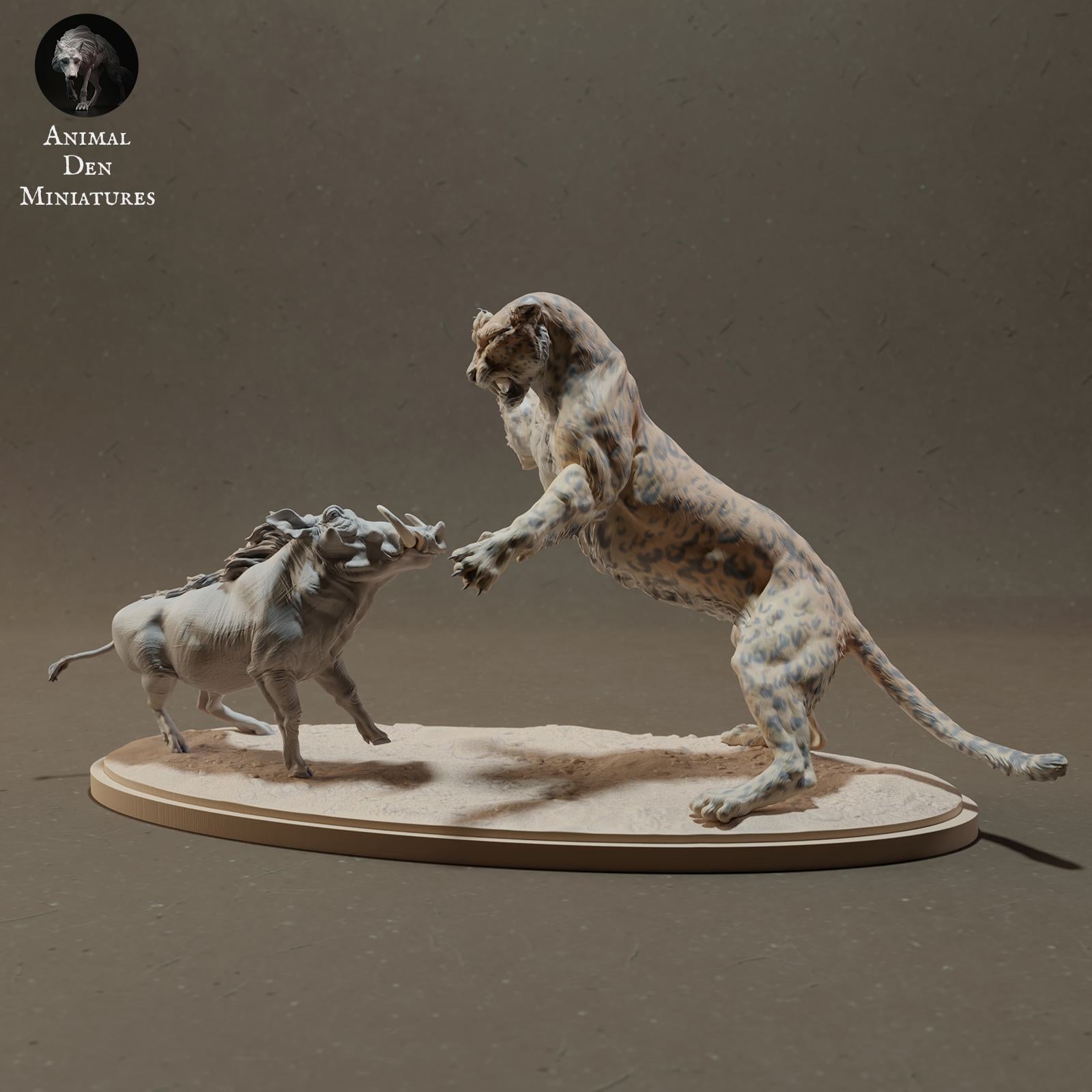 Produktfoto Tier Figur Diorama, Modellbau: 0: Wildtier Figur: Leopard jagt Warzenschwein – Tiere der Savanne (Ref 01_01_42)