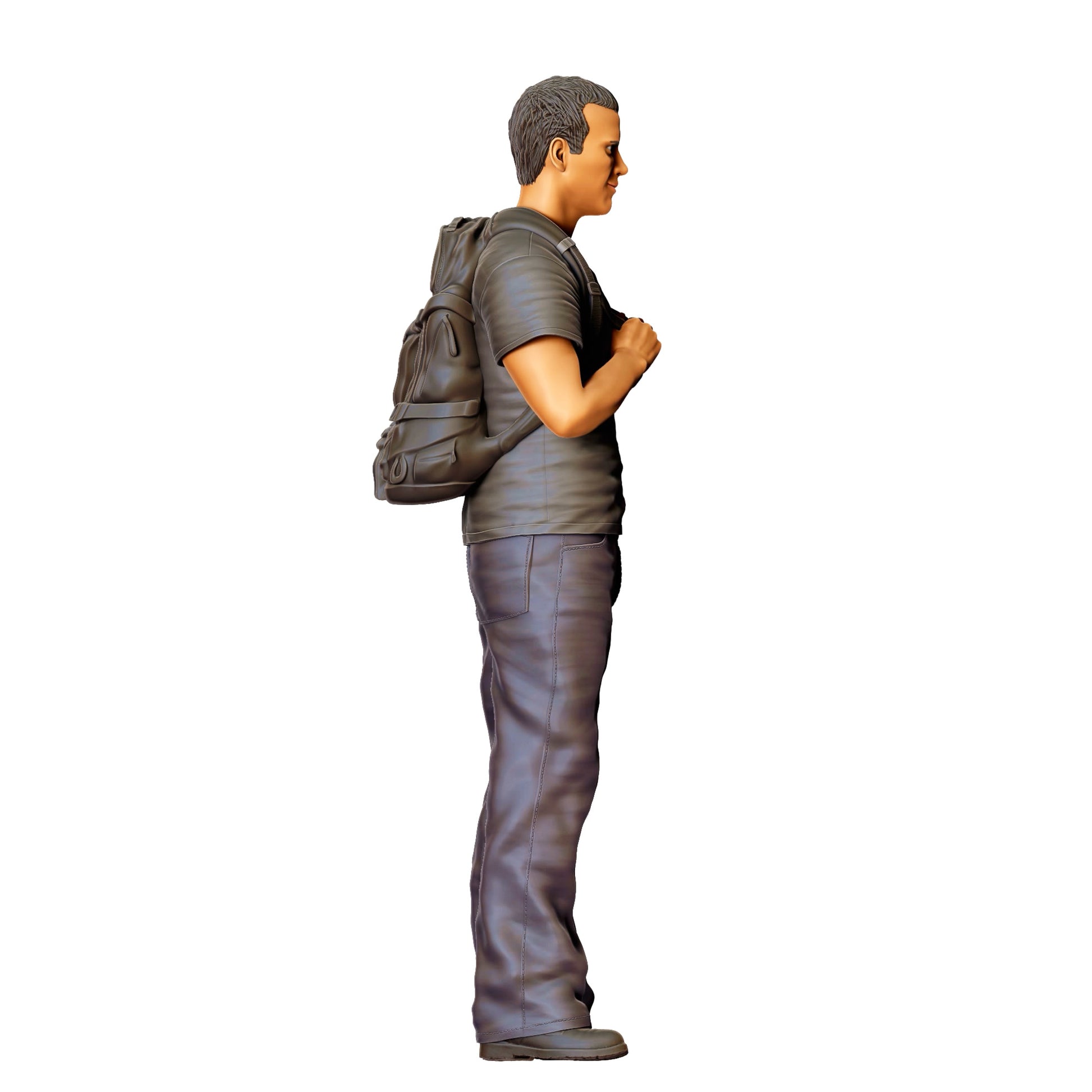 Diorama Modellbau Produktfoto 0: Junger Mann mit Rucksack – Figur in Freizeitkleidung und neutraler Haltung (Ref. Nr. 441)