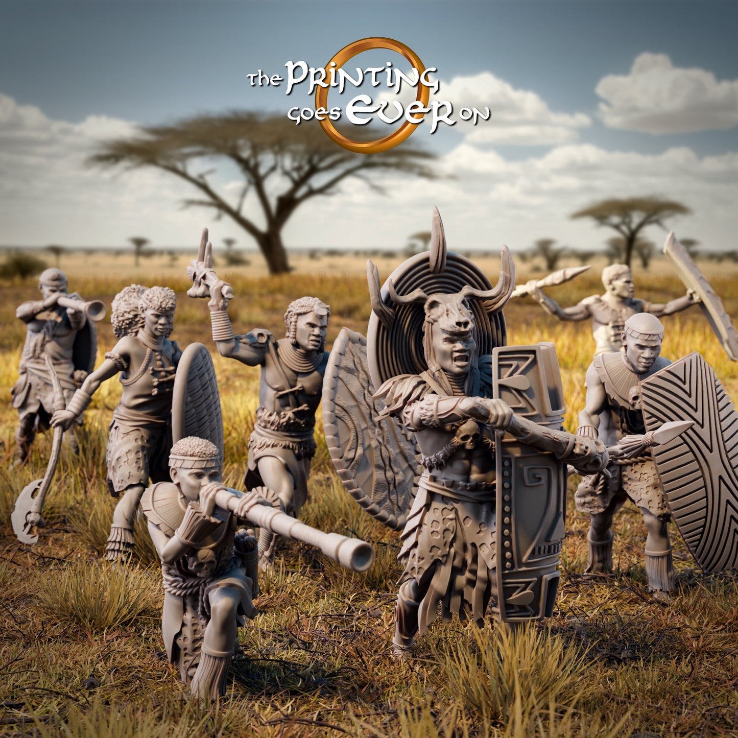 Foto do produto Tabletop 28mm The Printing Goes Ever On (TPGEO) 0: Guerreiro da Savana: Orgulhoso povo indígena com chefe