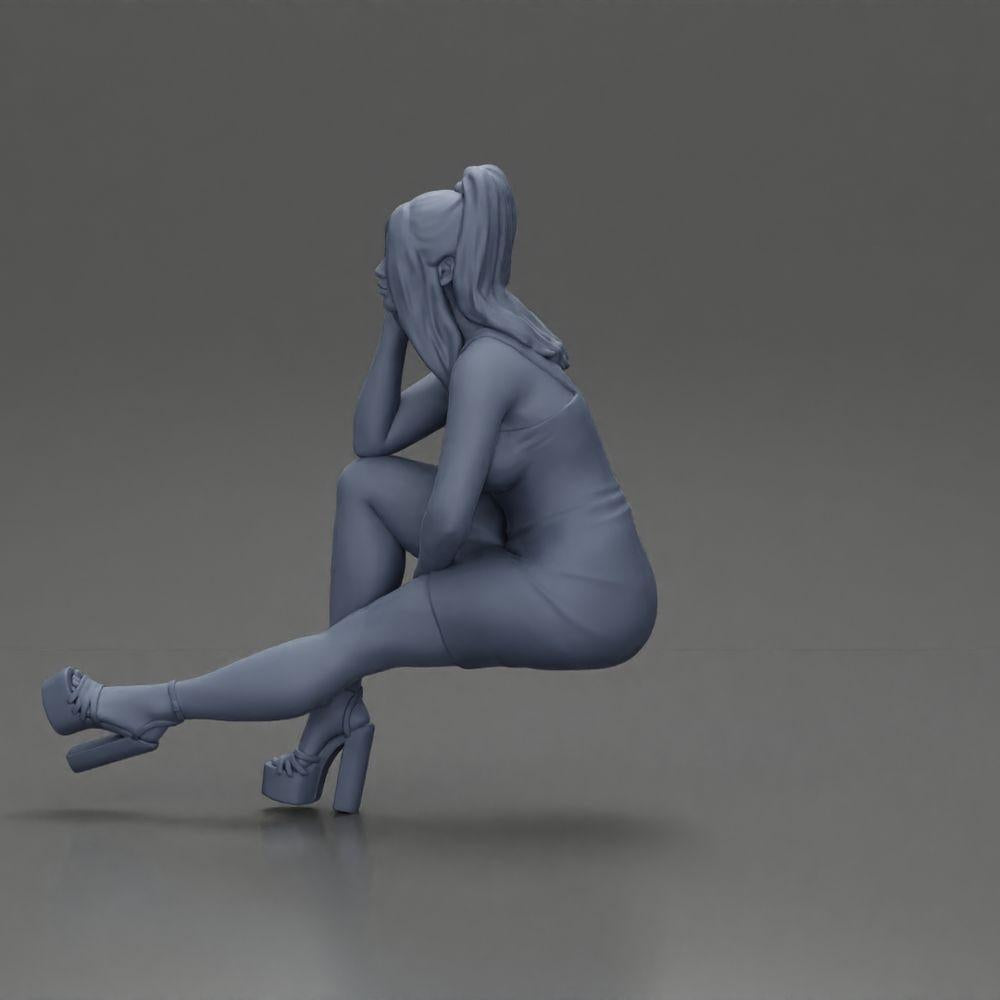 Diorama Modellismo Foto prodotto 11: Figura diorama: Miniatura diorama donna seduta in abito rosa, mano sulla guancia, scarpe con plateau (Rif. Nr. A131)