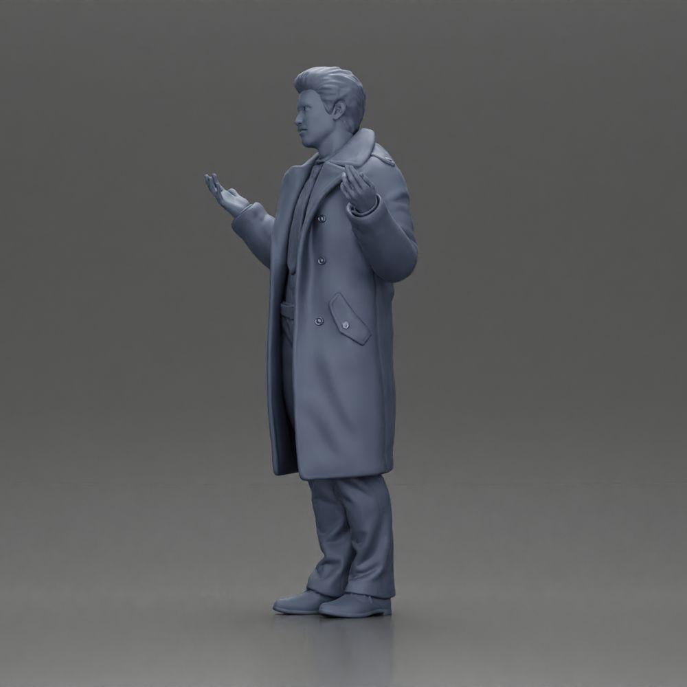 Diorama Modelismo Foto do Produto 11: Miniatura de Diorama: Detetive Policial de Casaco, de pé com as mãos abertas (Ref Nr. A63)
