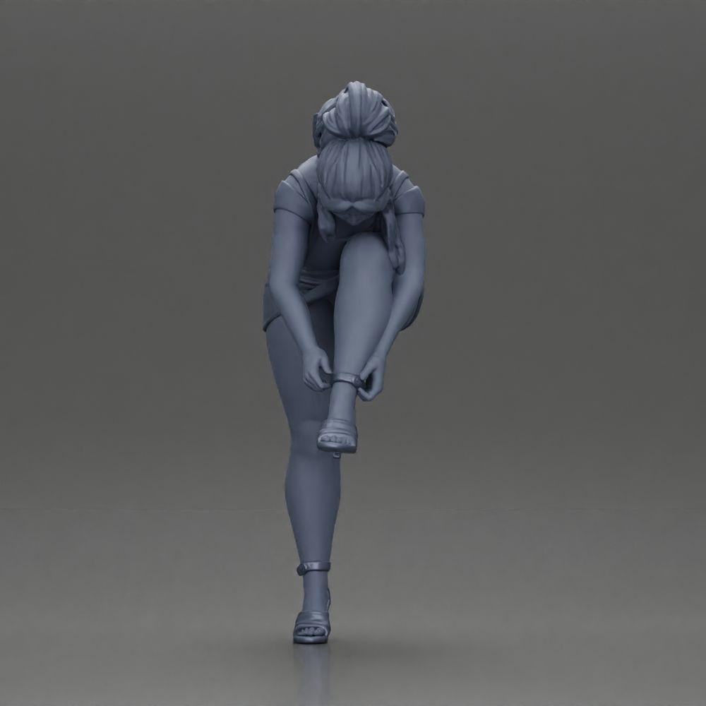 Diorama Modelismo Foto do Produto 11: Figura de Diorama: Miniatura - Mulher colocando um salto alto vermelho, pose em pé para Diorama (Ref Nr. A112)