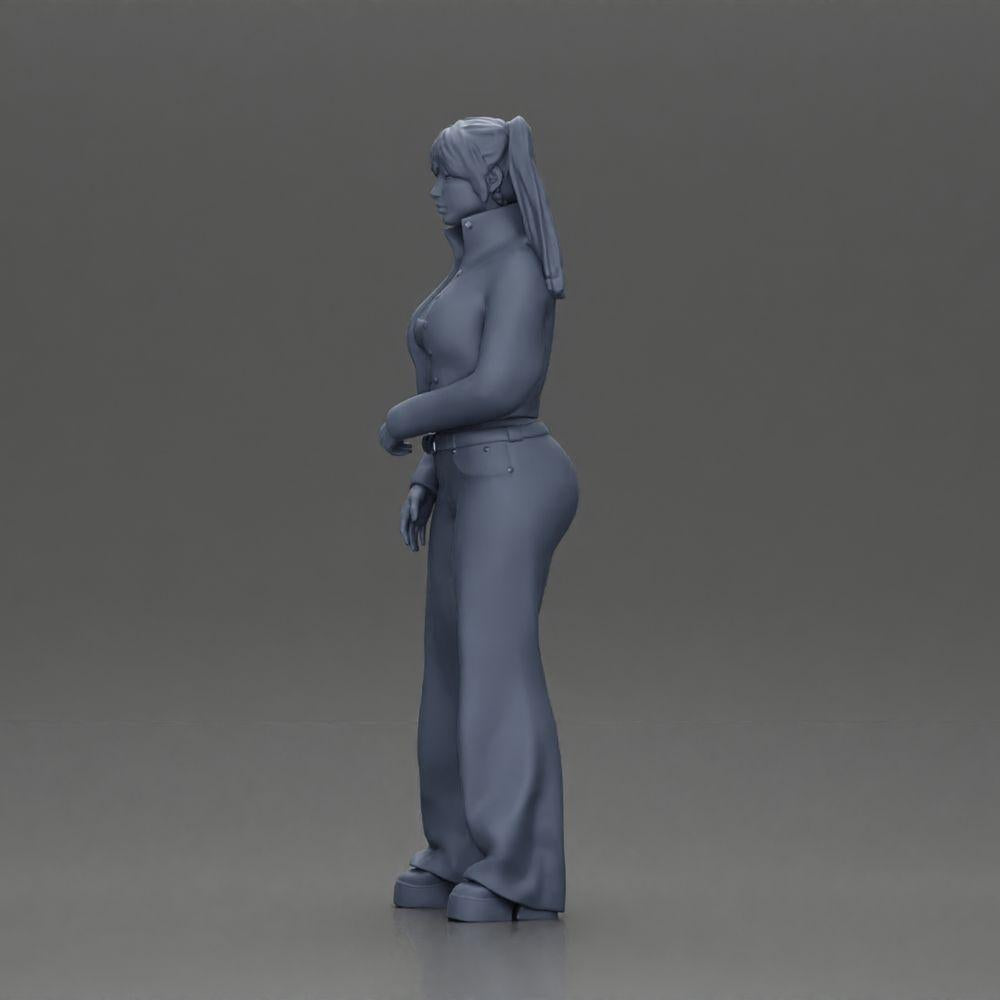 Diorama modelarstwo zdjęcie produktu 11: Diorama-miniatura: Chola dziewczyna z warkoczami, kurtką, topem, paskiem i dzwonami (Ref Nr. A79)