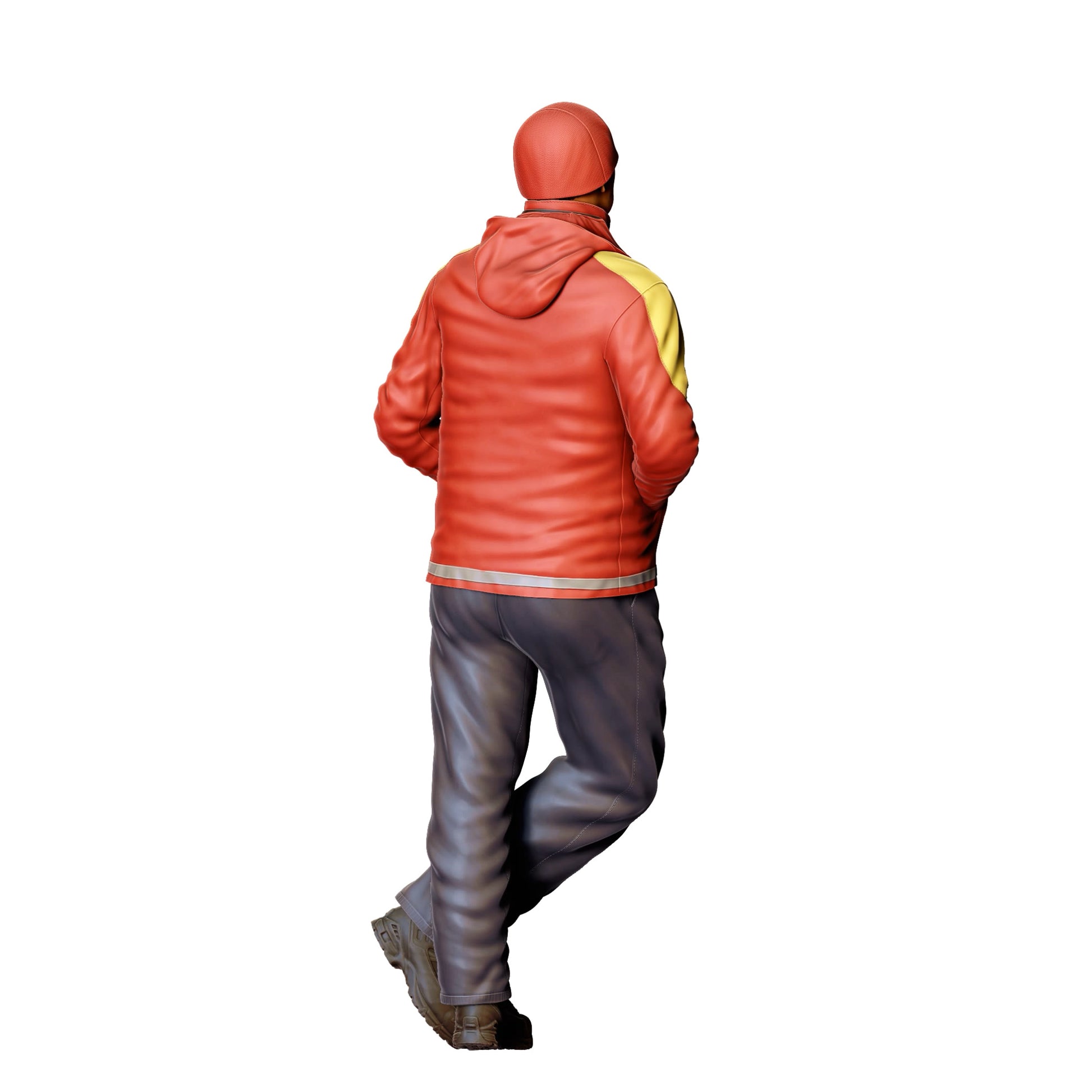 Diorama Modellbau Produktfoto 0: Tankstellen Servicekraft in Winterjacke – Figur mit Händen in den Taschen (Ref. Nr. 433)