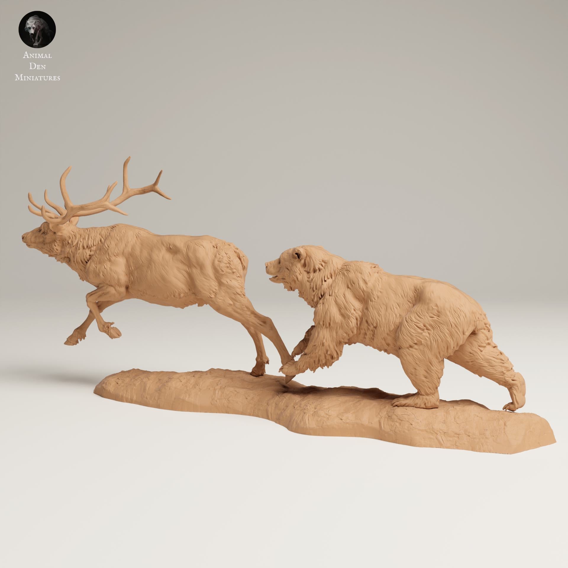 Produktfoto Tier Figur Diorama, Modellbau: 0: Wildtier Figur: Grizzly jagt Rocky Mountain Wapiti (Ref 25_06_13)