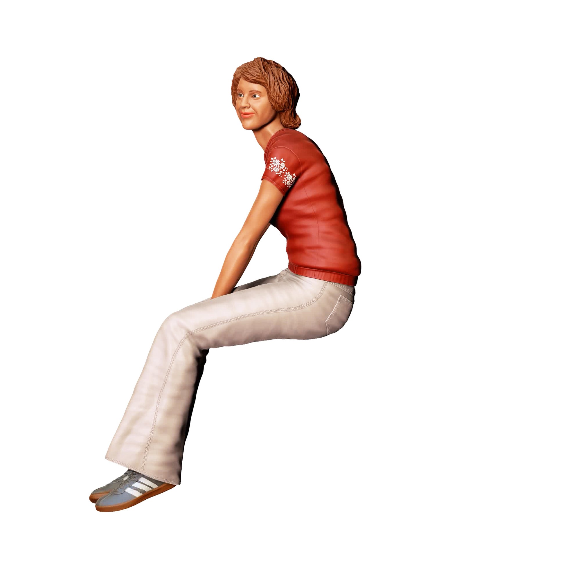 Diorama Modellbau Produktfoto 0: Sitzende Frau mit Blumen-Shirt – Figur in legerer Freizeitkleidung (Ref. Nr. 438)