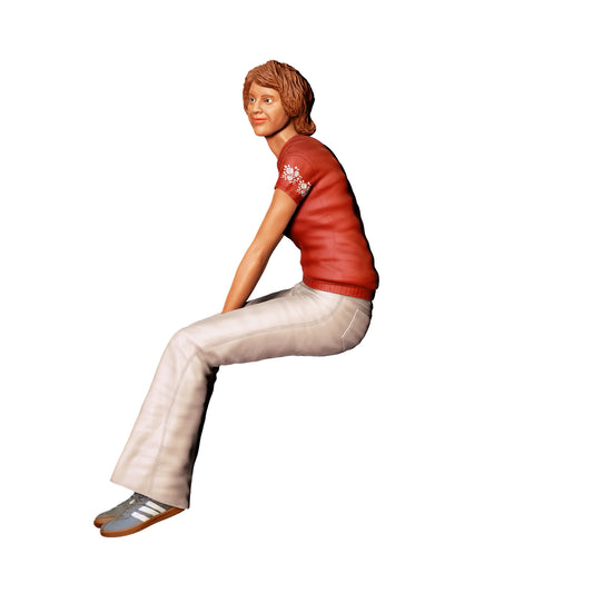 Diorama Modellbau Produktfoto 0: Sitzende Frau mit Blumen-Shirt – Figur in legerer Freizeitkleidung (Ref. Nr. 438)