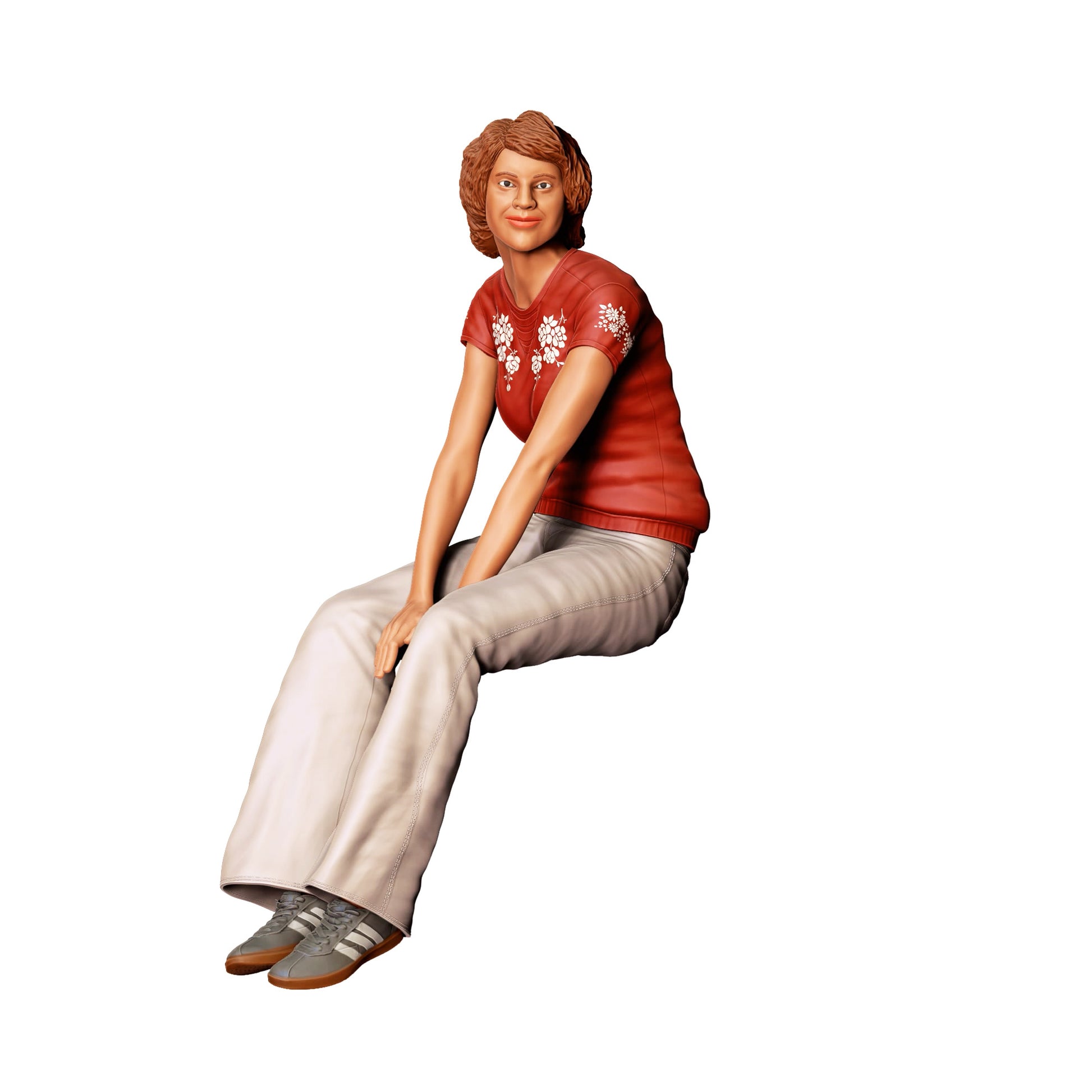 Diorama Modellbau Produktfoto 0: Sitzende Frau mit Blumen-Shirt – Figur in legerer Freizeitkleidung (Ref. Nr. 438)