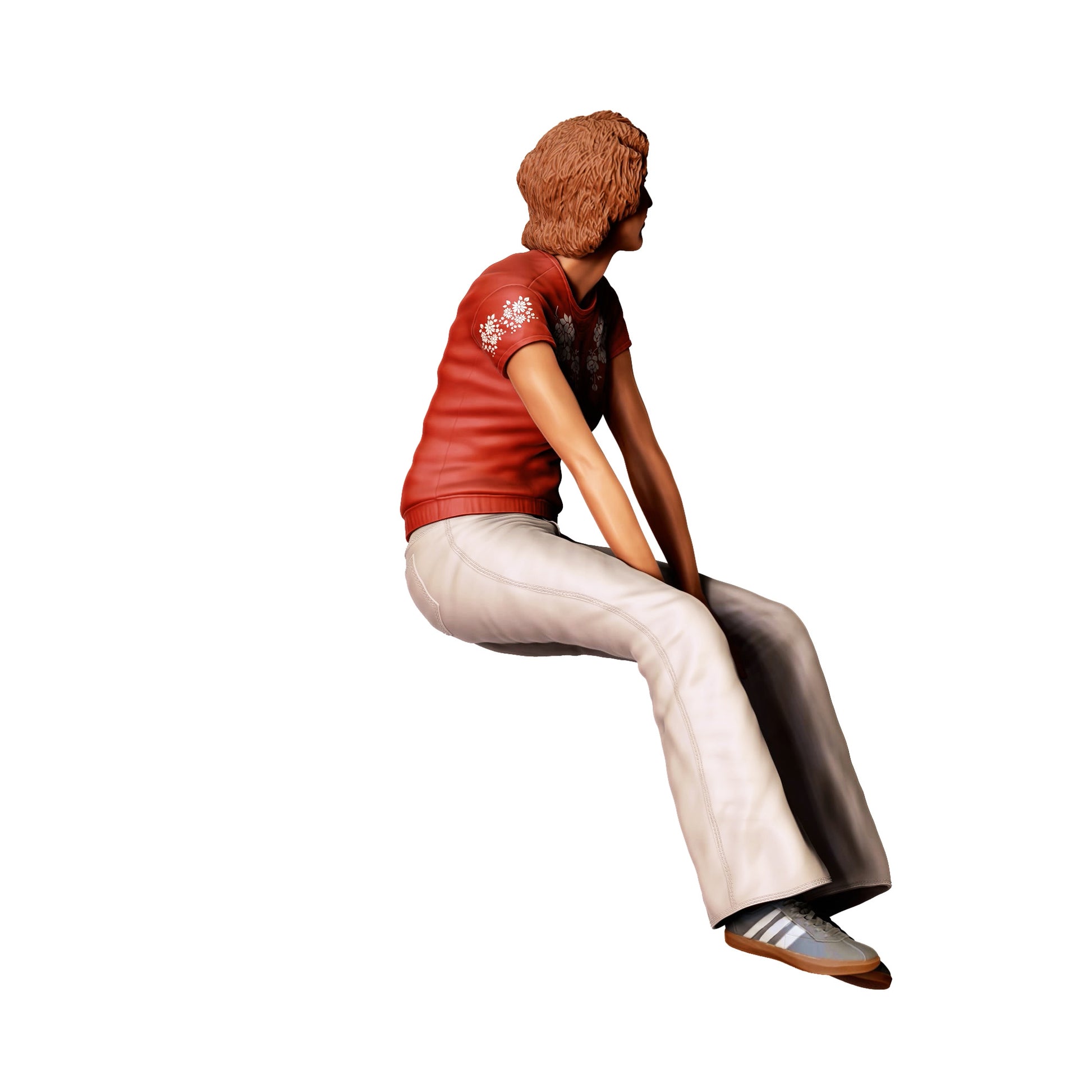 Diorama Modellbau Produktfoto 0: Sitzende Frau mit Blumen-Shirt – Figur in legerer Freizeitkleidung (Ref. Nr. 438)