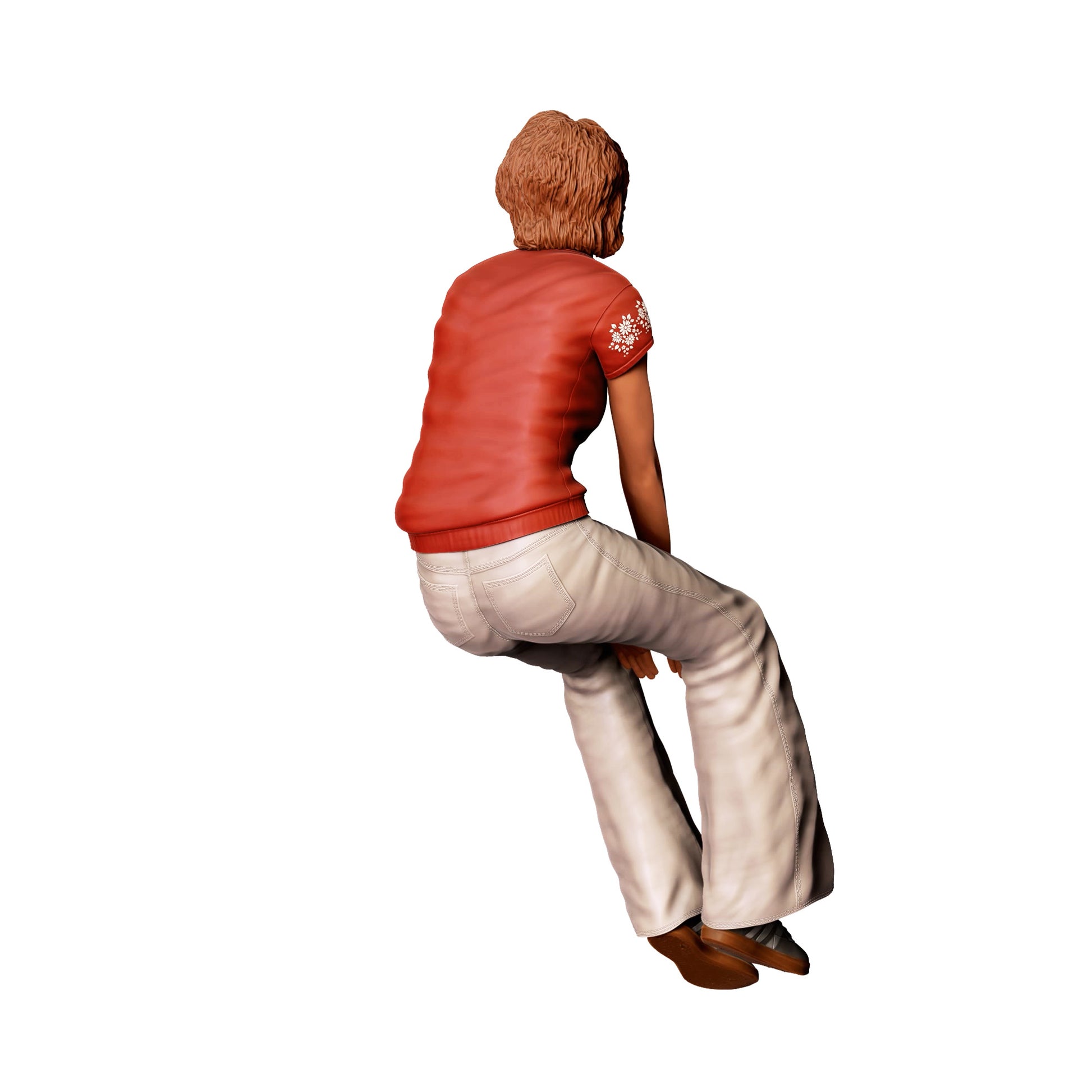 Diorama Modellbau Produktfoto 0: Sitzende Frau mit Blumen-Shirt – Figur in legerer Freizeitkleidung (Ref. Nr. 438)