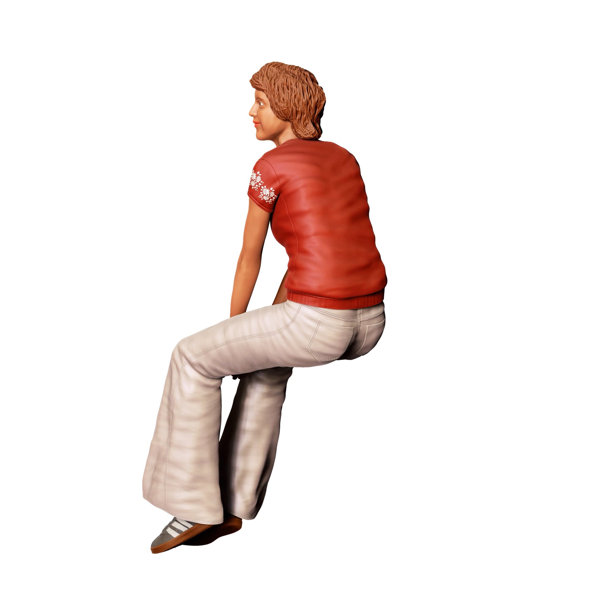 Diorama Modellbau Produktfoto 0: Sitzende Frau mit Blumen-Shirt – Figur in legerer Freizeitkleidung (Ref. Nr. 438)