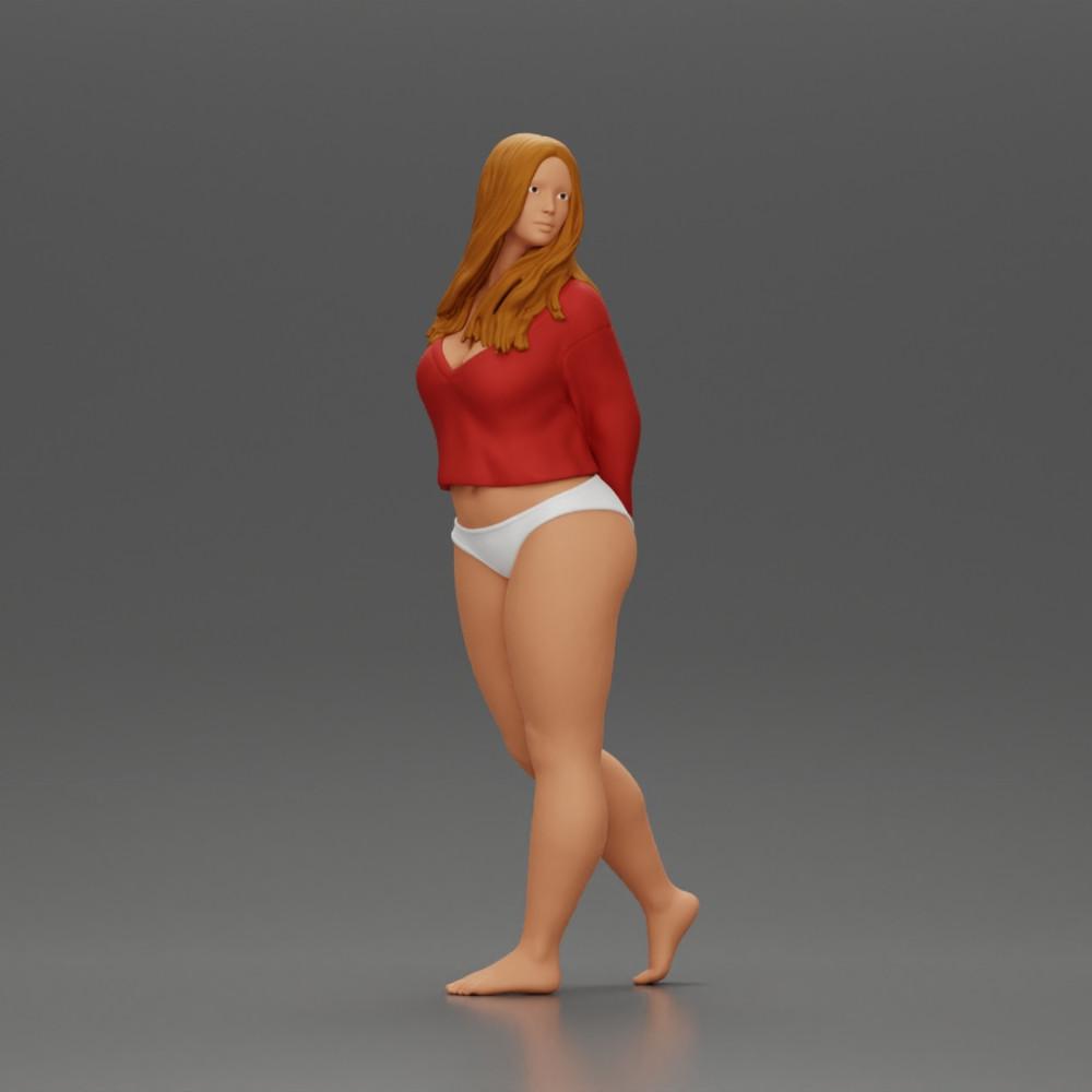 Imagem do produto de modelismo diorama 1: Figura de miniatura feminina para diorama, biquíni e camiseta de manga longa, mãos para trás (Ref Nr. A53)